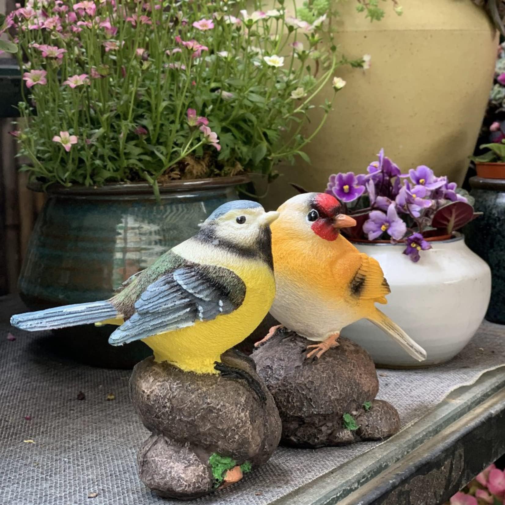 Amazon.co.jp: 鳥のオブジェ 2羽セット 庭に置く動物の置物