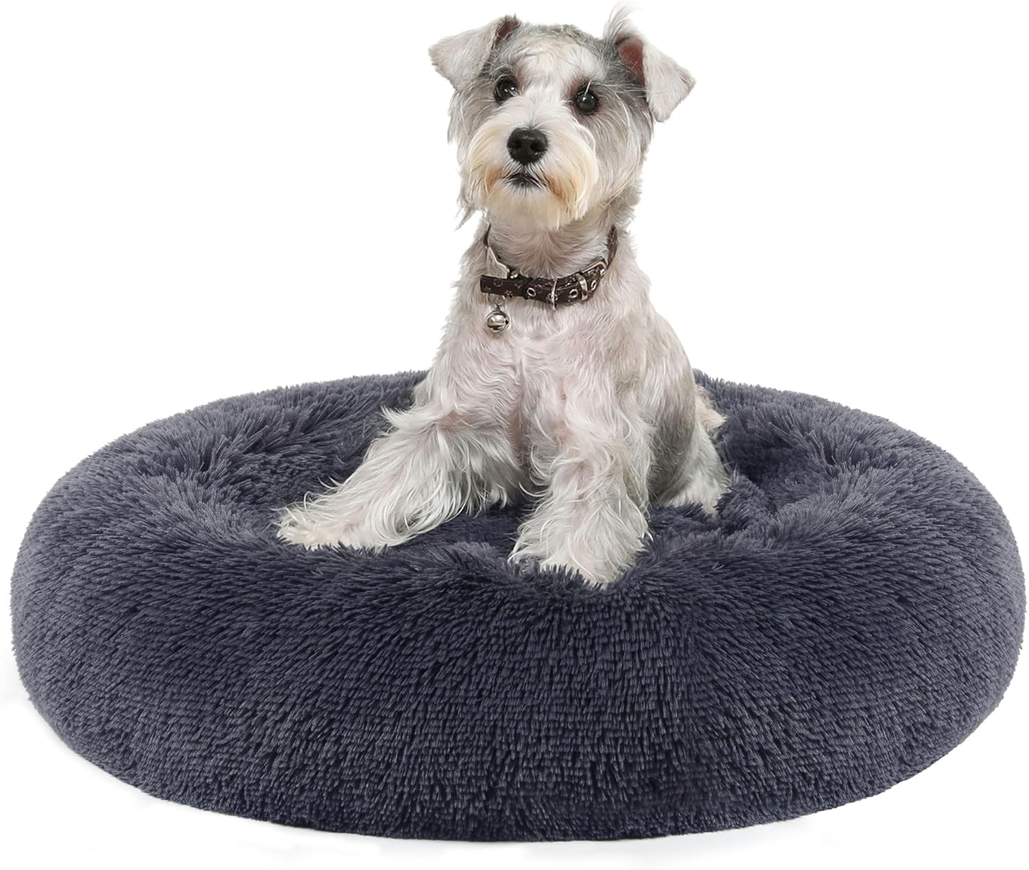 Feandrea Cuccia Cane Interno, Cuccia per Cani, Lettino per Animali Domestici a Ciambella, Cuscino Sfoderabile e Lavabile, Tappeto di Peluche, Diametro 70 cm, Grigio Scuro PGW039G02