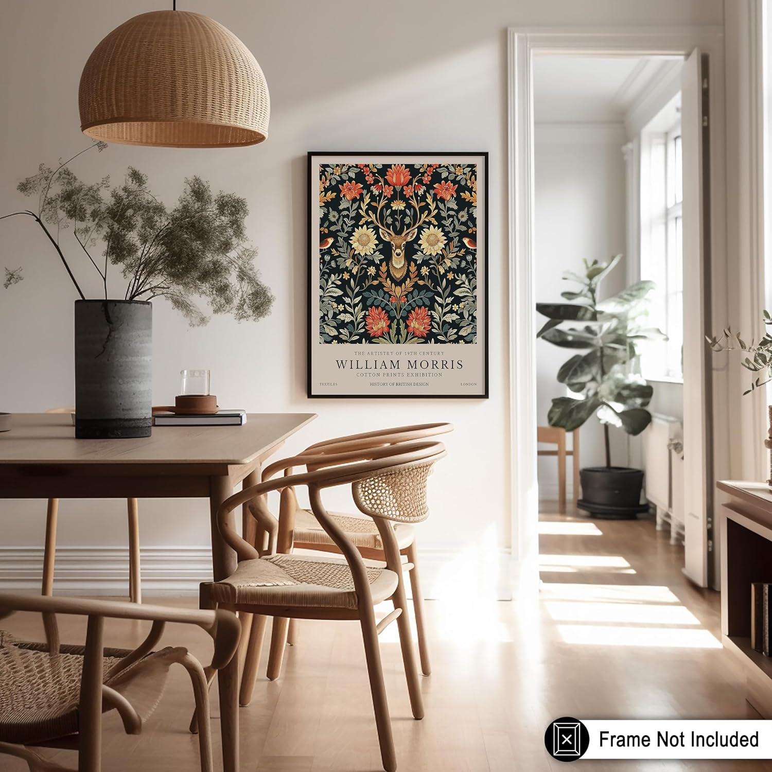 Poster Master William Morris Poster - Reindeer and Flowers Print - Deer Art - Botanical Art - Exhibition Design - Flower Illustration - Floral Design - Aesthetic Bedroom or Office Decor - 8x10 UNFRAMED