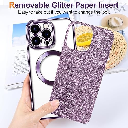 Miniatura 2 de Hython Funda para iPhone 15 Pro Max con purpurina, fundas magnéticas transparentes para teléfono con protector de lente de cámara compatible con