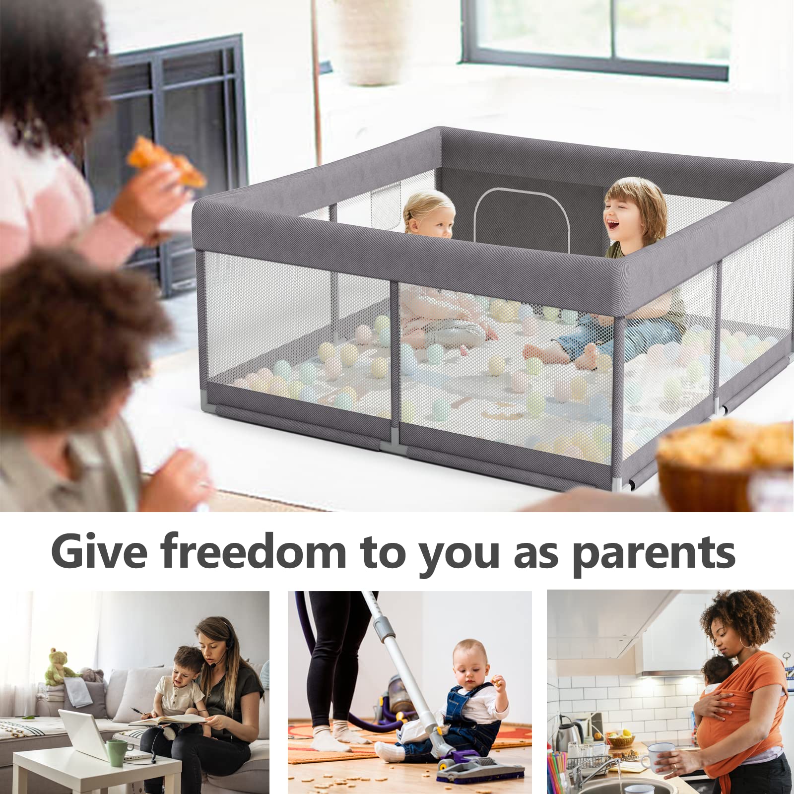 Fodoss Baby Playpen with Mat, Small Baby Play Pen(47x47inch), Playpen for Babies and Toddlers, Baby Pen for Apartment, Play Yard for Baby, Baby Fence Play Area Playyard Activity Center (Dark Gray)