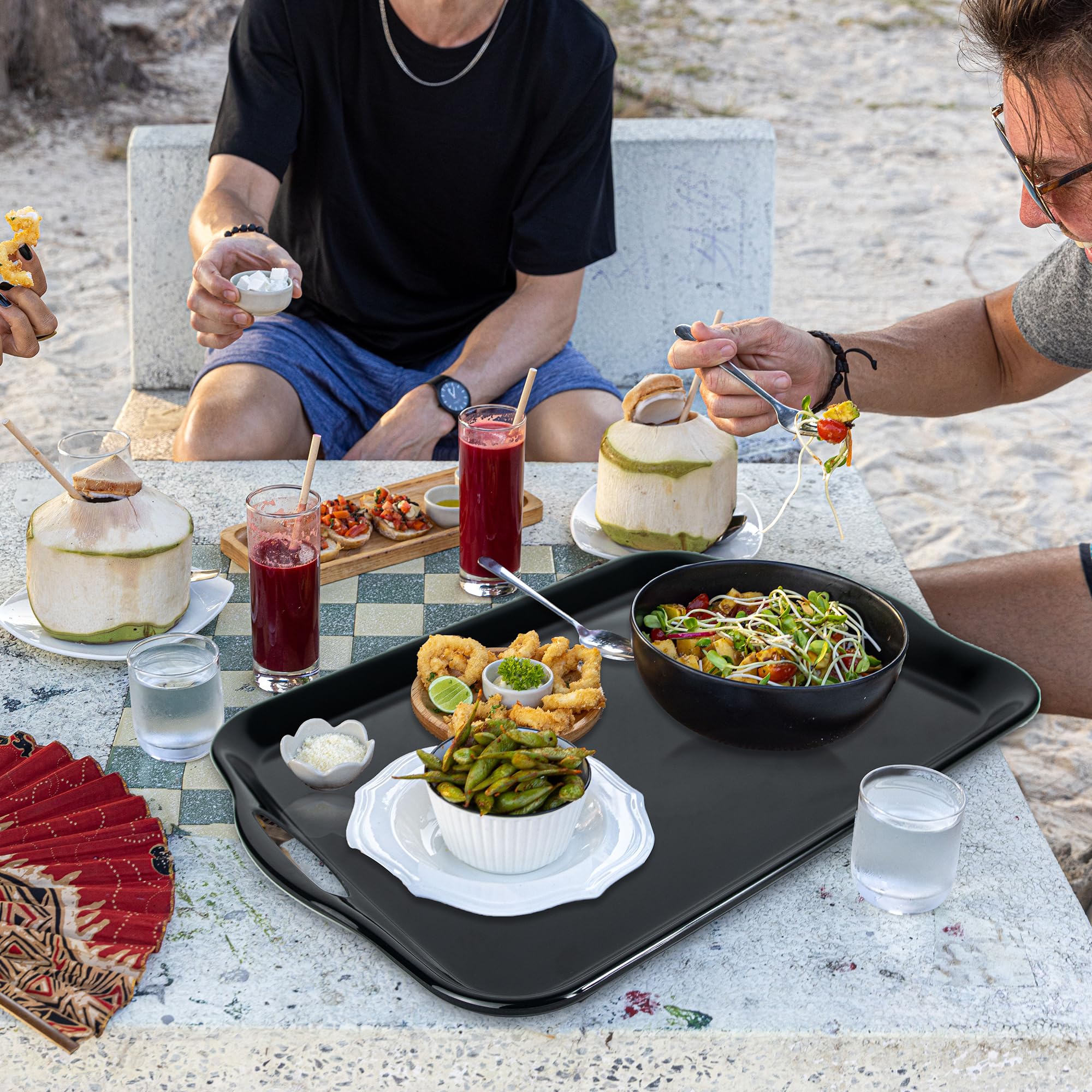 CZLIZDYT Vassoio grande in melamina con manici, 44 x 30 cm, set di 2 piatti da portata rettangolari in melamina, lavabili in lavastoviglie, per mangiare, antipasti, salumi, snack, frutta, dessert,