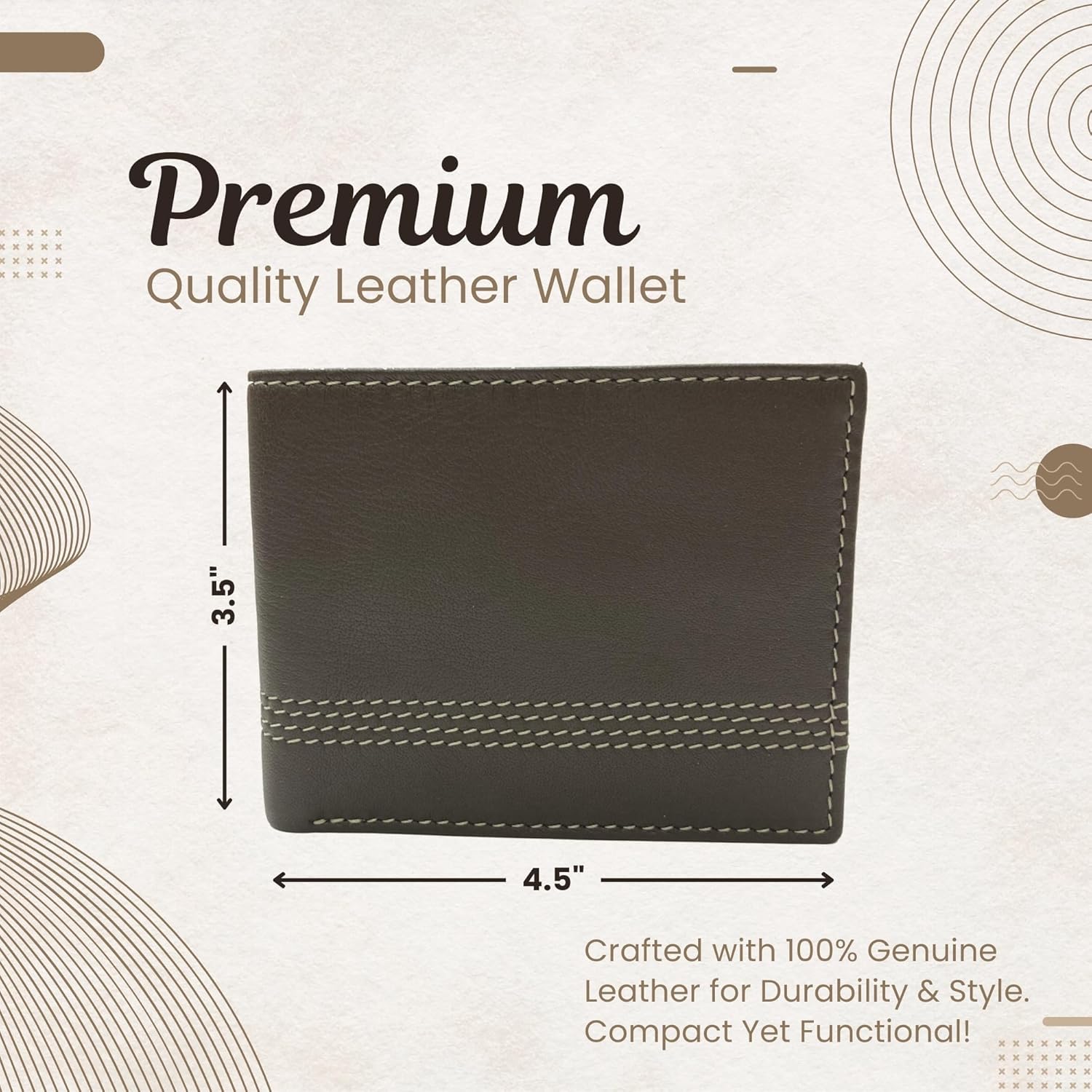 RIVET & BURR Genuine Leather Men’s Bifold Wallet – RFID Blocking Wallet – Single Color Contrast Stitch – Gift Set with Keychain, Vanity Tray & Gift Box (Brown) - Image 2