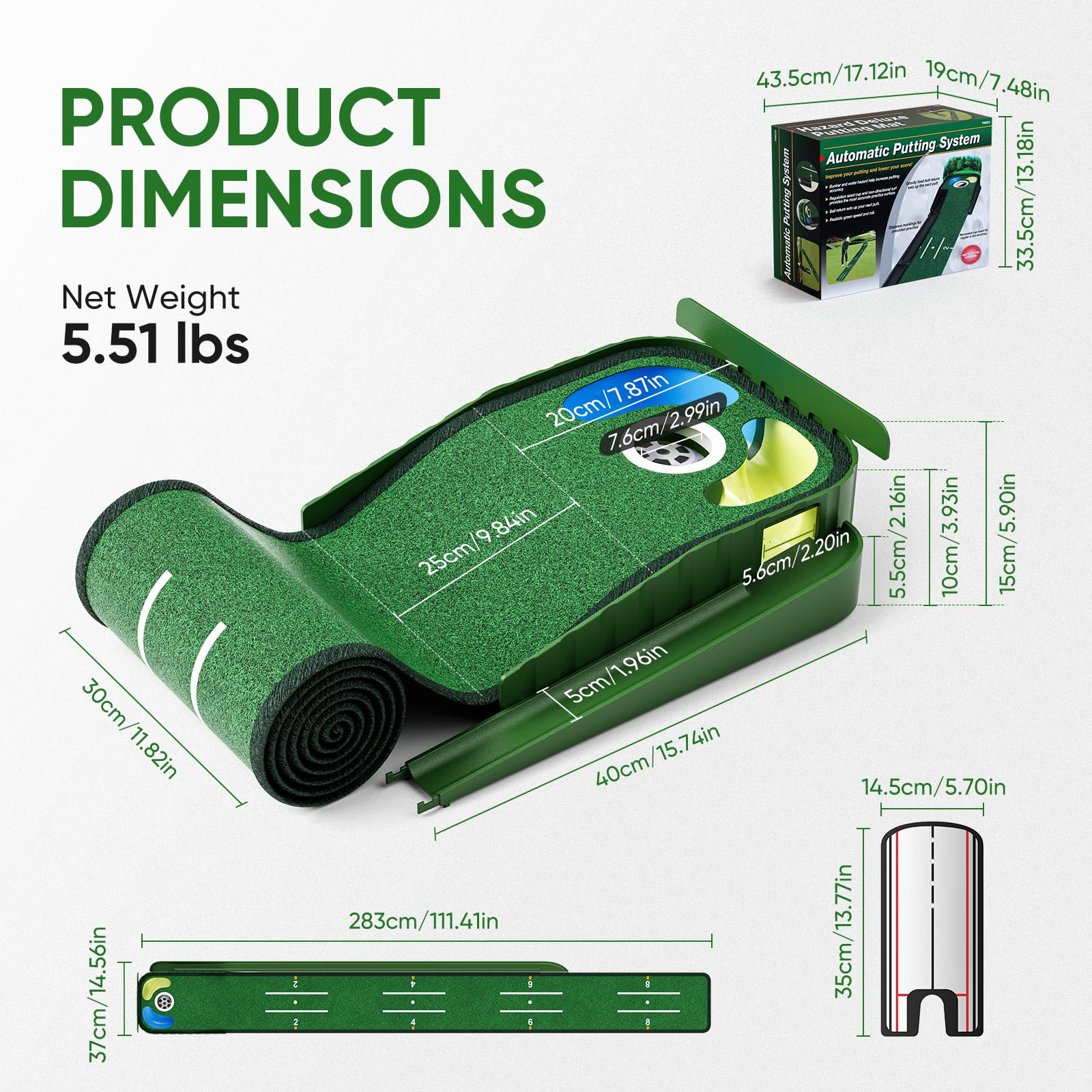 WildFun Tappetino per il putting green da golf con porte e specchio per il putting, tappetino per il putting da golfs per uomini che giocano a golf a casa o in ufficio