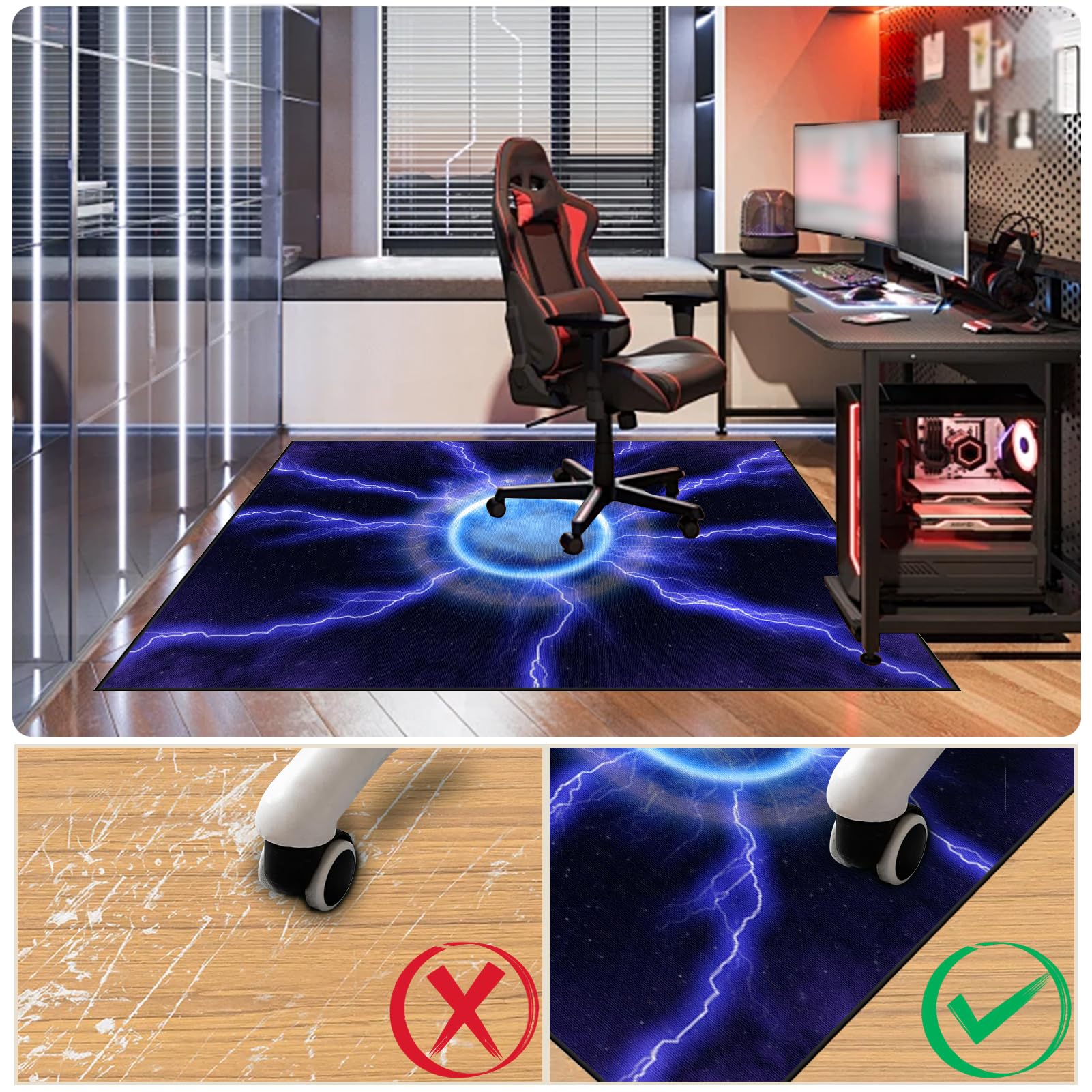 90 x 120 cm Bodenschutzmatte Gaming Bürostuhl, Größen Bürostuhl Unterlage rutschfest, Schreibtischstuhl Unterlage, Gaming Bürostuhl Stuhlmatten, stuhlmatte für hartholzböden, Parkett, Rollstühle