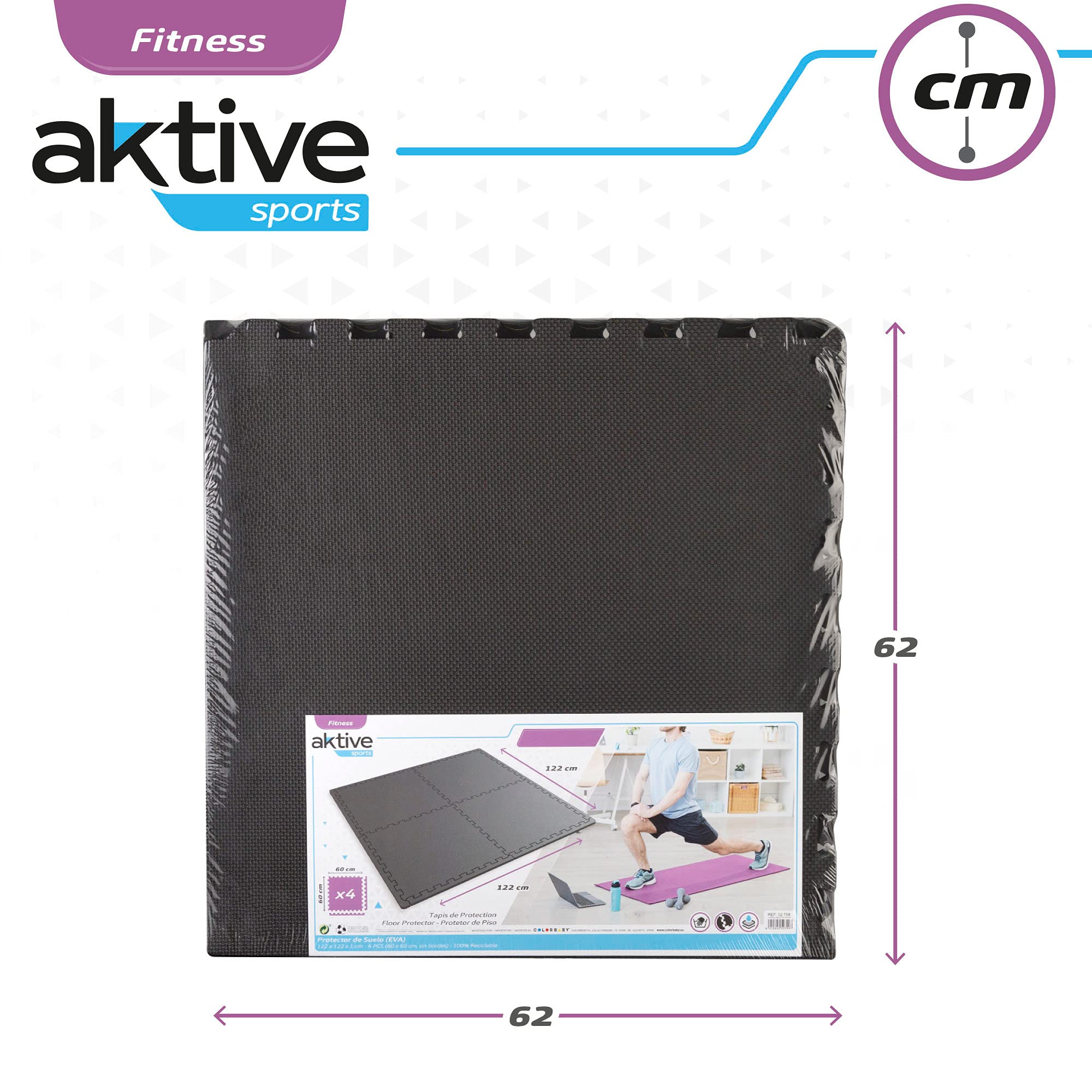 Aktive 52798 - Protector suelo césped, goma EVA, 8 piezas, cada pieza mide 50x50 cm, para piscina desmontable