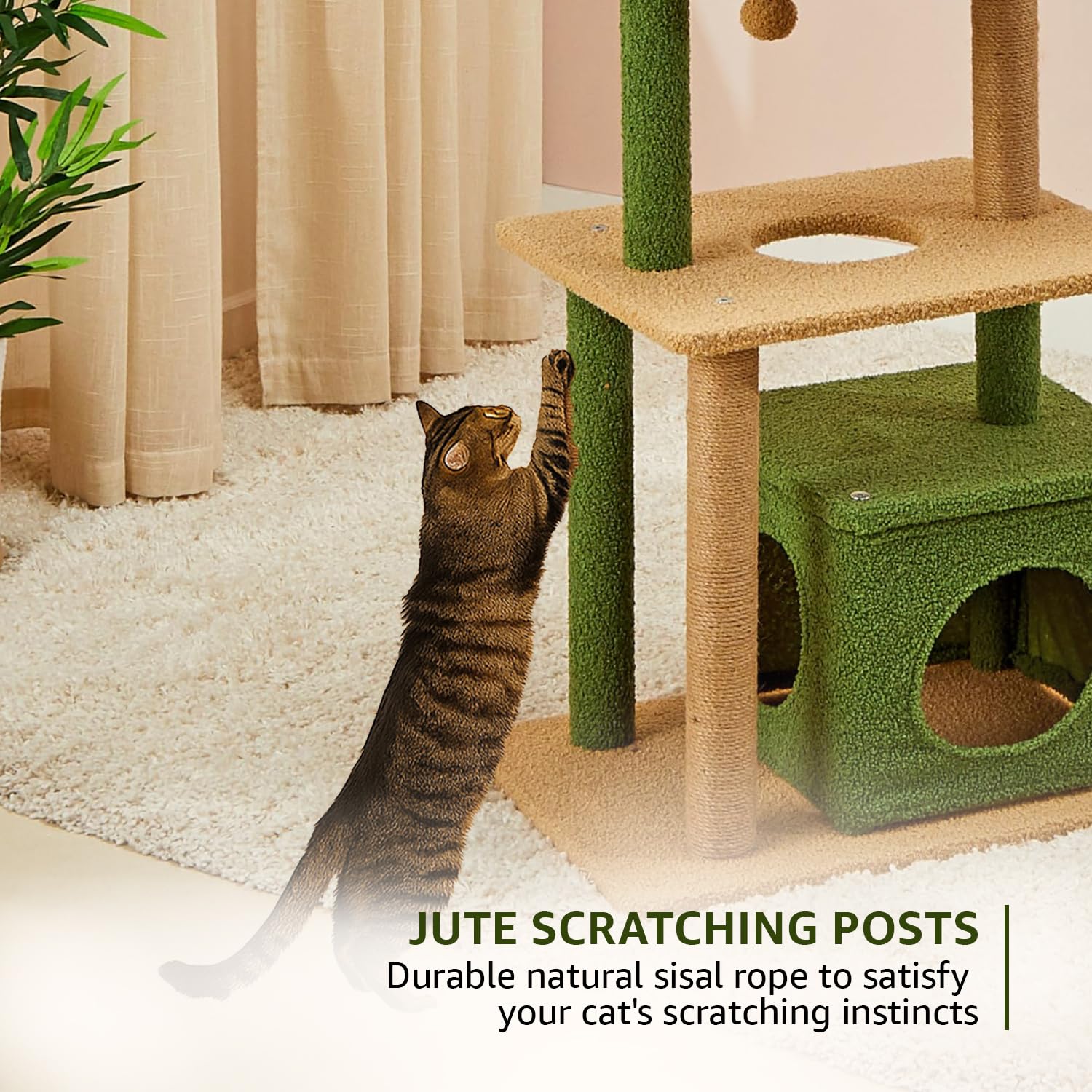 Amazon Basics Premium Imported Garden Theme Cat Tree | XL | with Cat Home, Jumping Platform, Scratching Posts and Tree Leaves 1