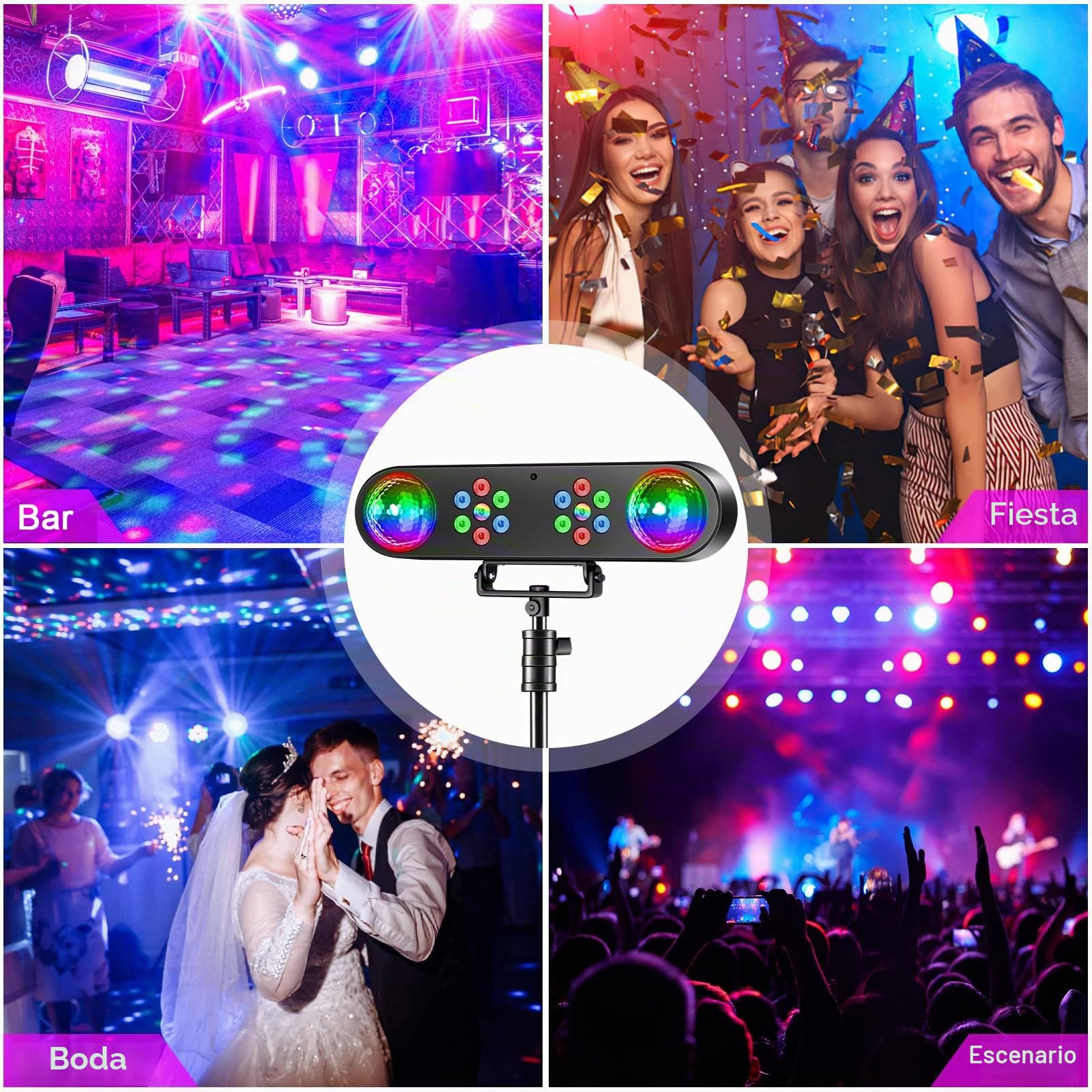 Luz de DJ con trípode, luces de bar, bola giratoria para discoteca, mando a distancia e iluminación de escenario, activada para bares, conciertos, eventos móviles, bailes, bodas, Halloween