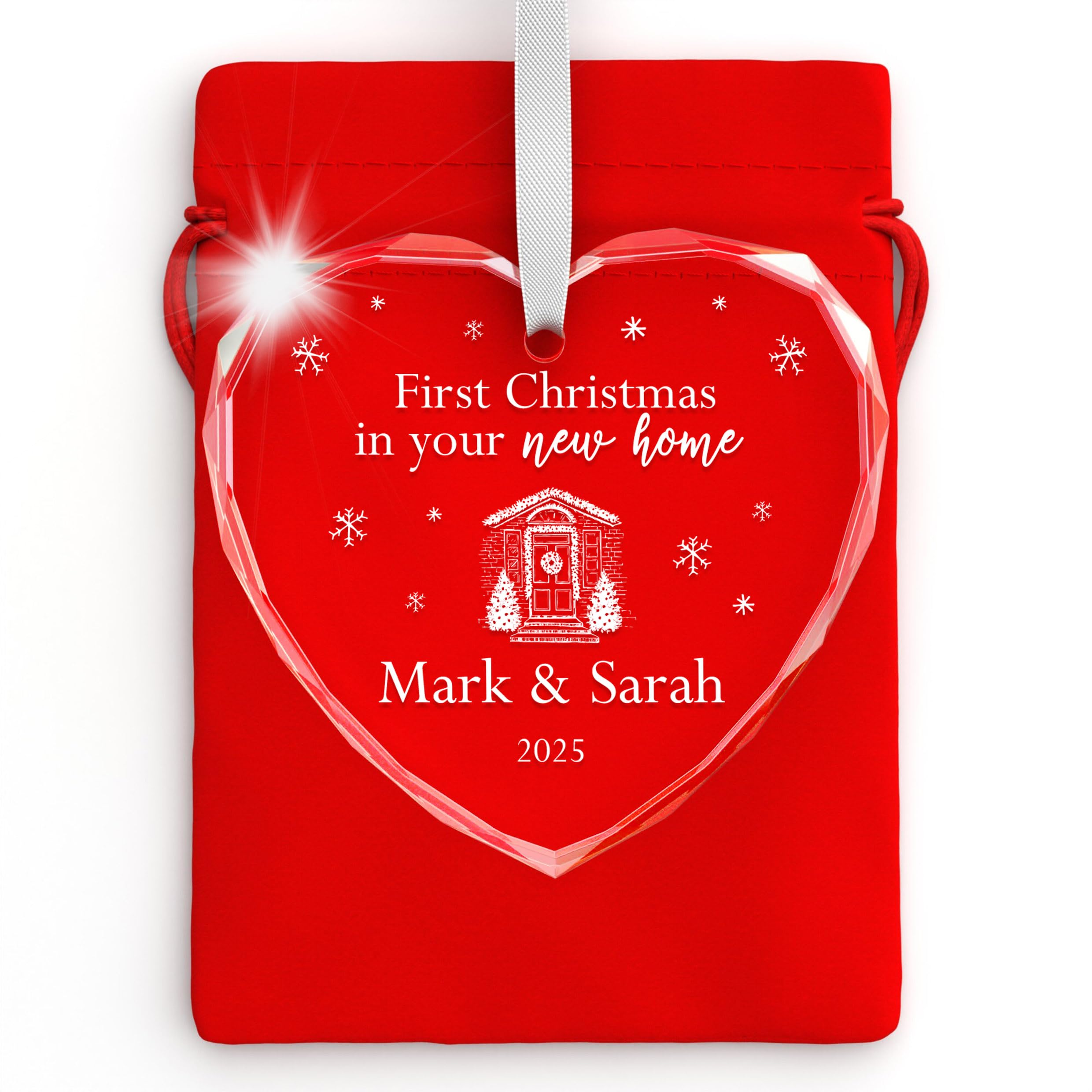 Beecreative Personalised First Christmas In Your New Home 2025 - Crystal Glass Tree Decoration - Christmas Housewarming Gifts - With Gift Bag