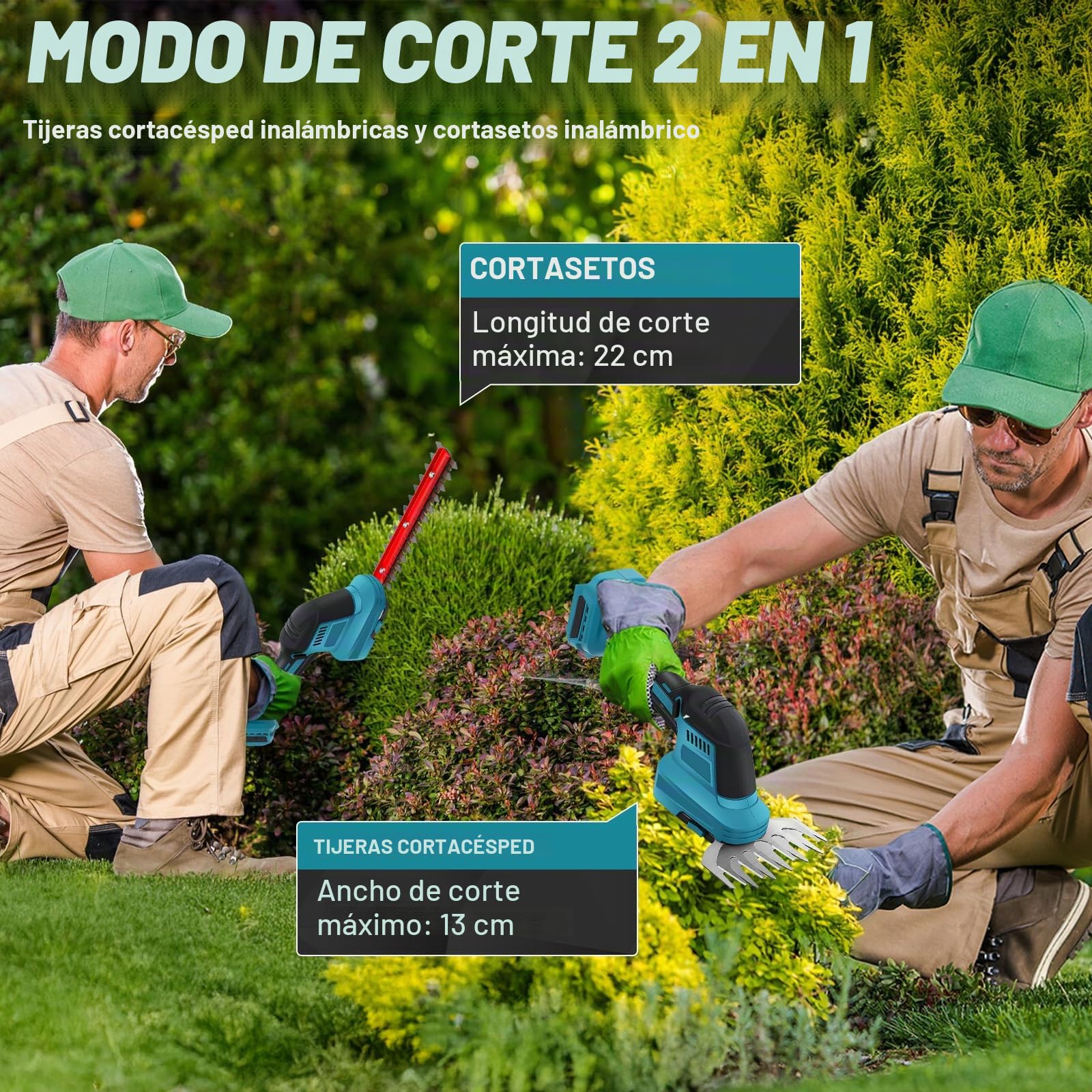 Cortasetos con batería compatible con Makita 18 V, 2 en 1 tijeras de césped y tijeras para arbustos, cortacésped para césped, patio trasero, jardín, 24 cm y 13,5 cm de ancho de corte (S)