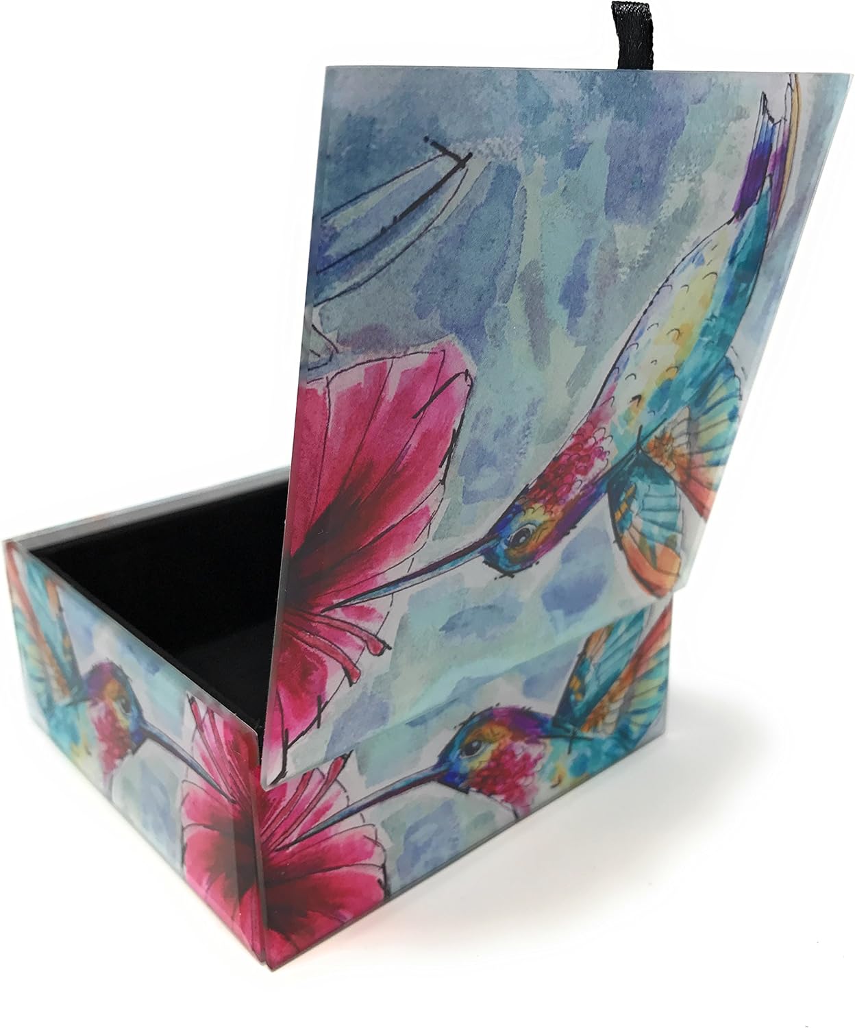 Glass Keepsake Jewelry Box (Watercolor Hummingbird I)