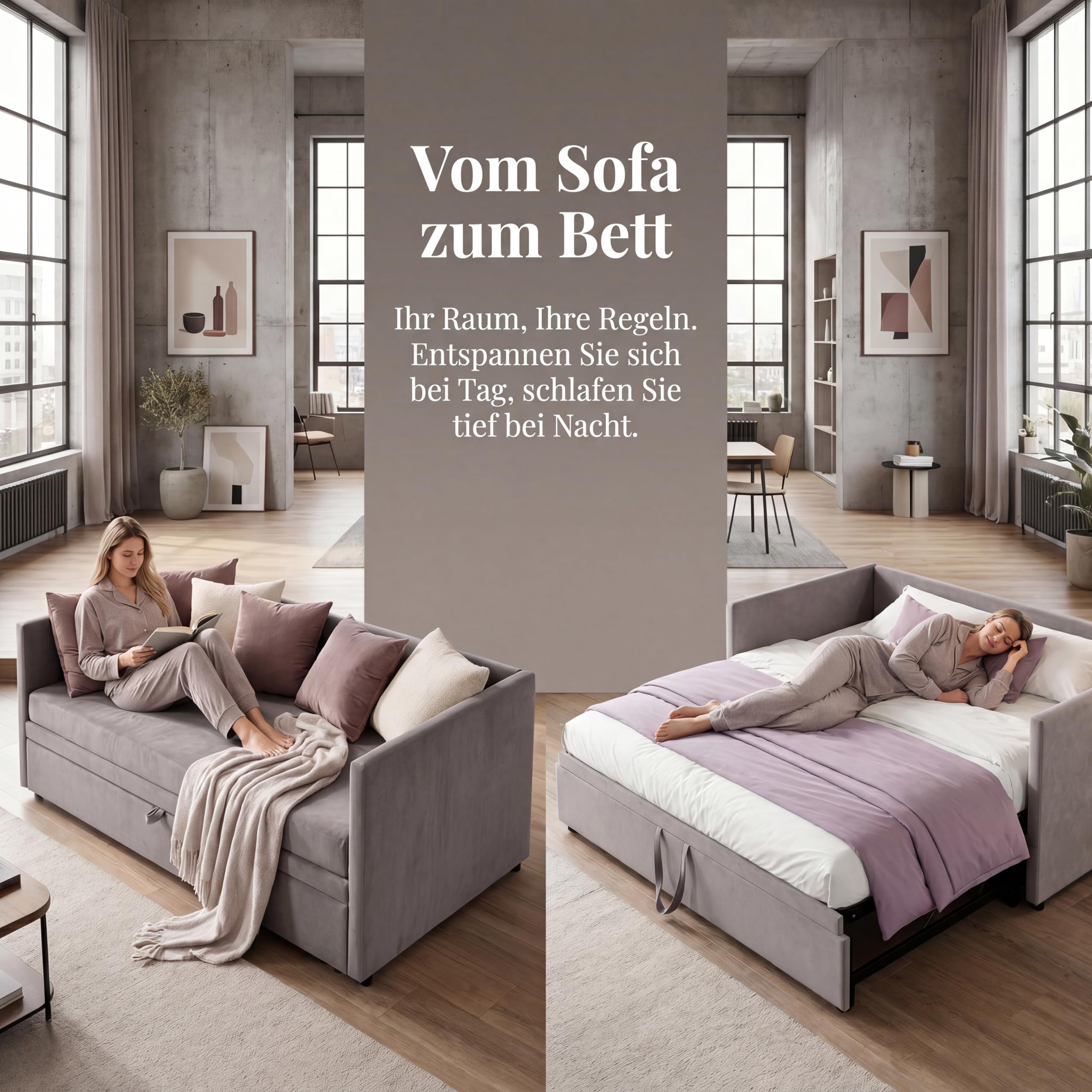 Schlafsofa 90/180 x 200 cm,Tagesbett Ausziehbar,Schlafsofa 200 cm Breit,Schlafcouch Ausziehbar,Schrankbett mit Sofa Polsterbett Doppelbett,Samt,ohne Matratze (Grau, 90/180 x 200 cm)