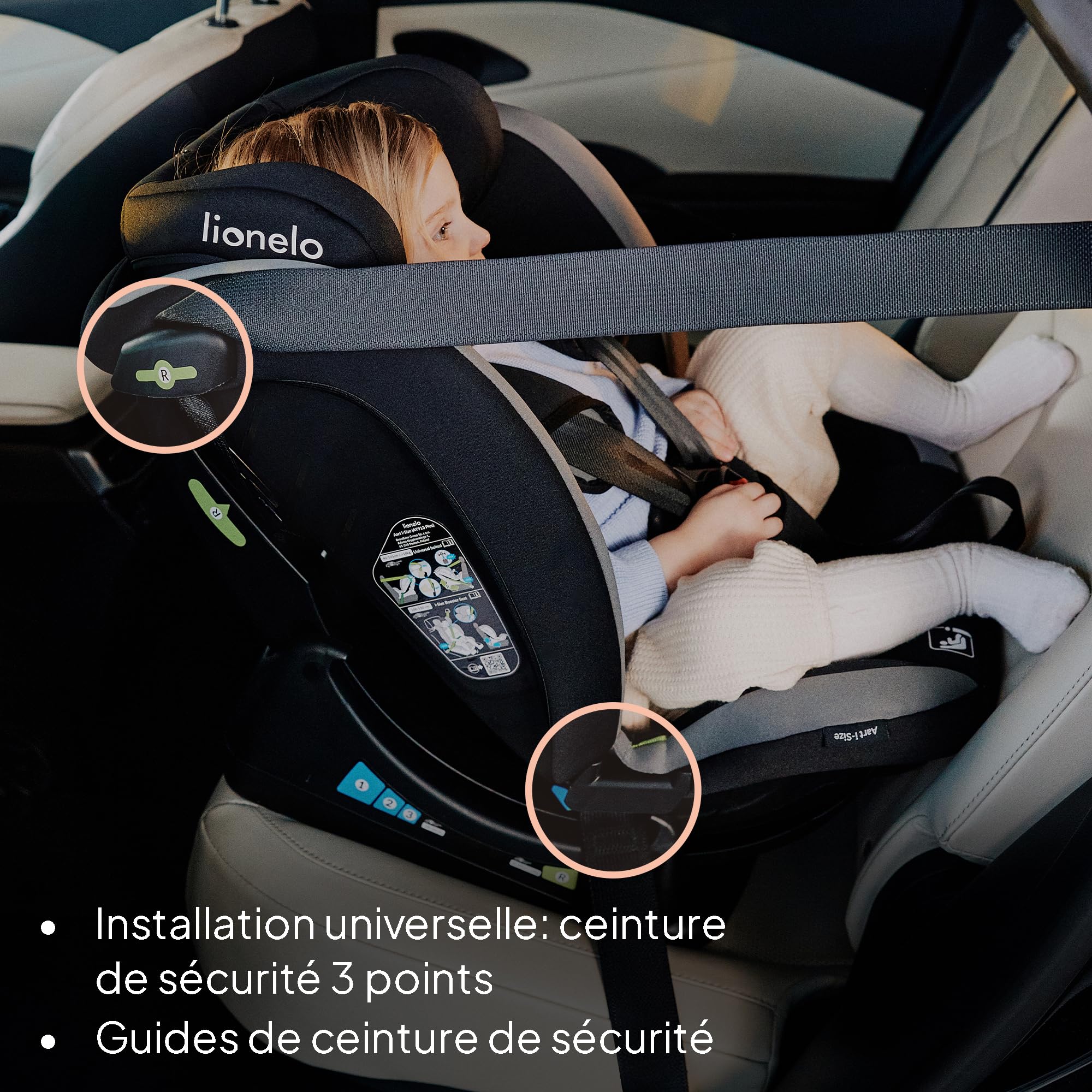 LIONELO AART I-SIZE Si?ge Auto Bébé 40 ? 150 cm, Installation avec Ceinture de Sécurité, Réglage de l'Appui-t?te et de l'Inclinaison, Insert Lombaire et Réducteur, Norme R129 i-Size Standard