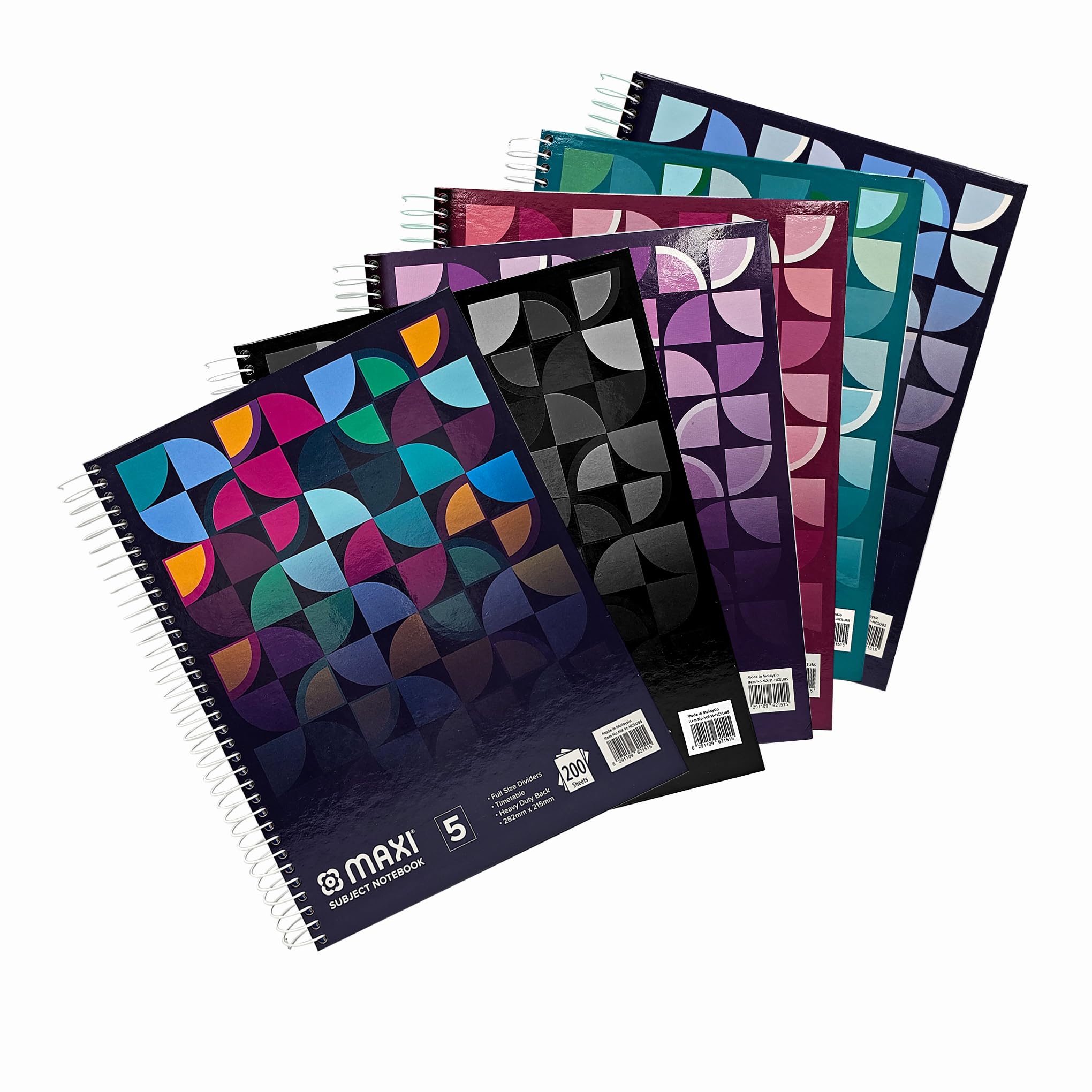 Maxi Spiral Hard Cover 5 Subject Notebook 27.9 cmX21.6 cm 200 Sheets, Assorted Colours, White, 11-Hcsub5