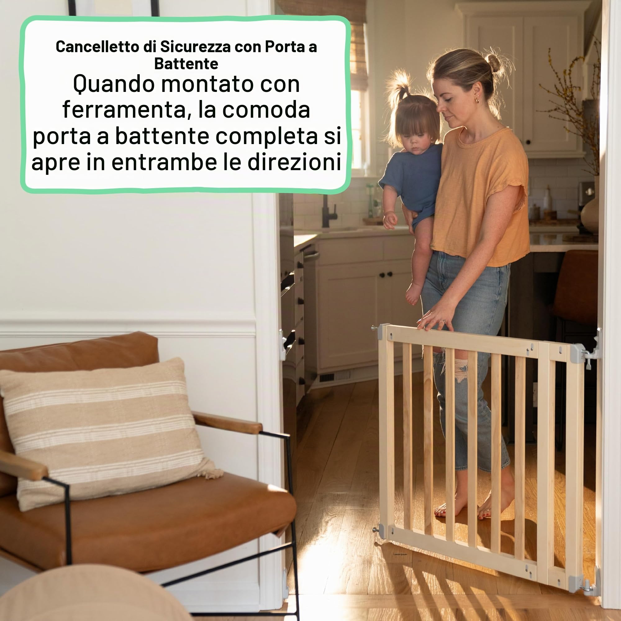 Ingenuity, Legno Cancelletto di Sicurezza per Bambini, 76-91 cm, Cancelletto per Cani, Senza Forature, con Estensioni, Personalizzabile