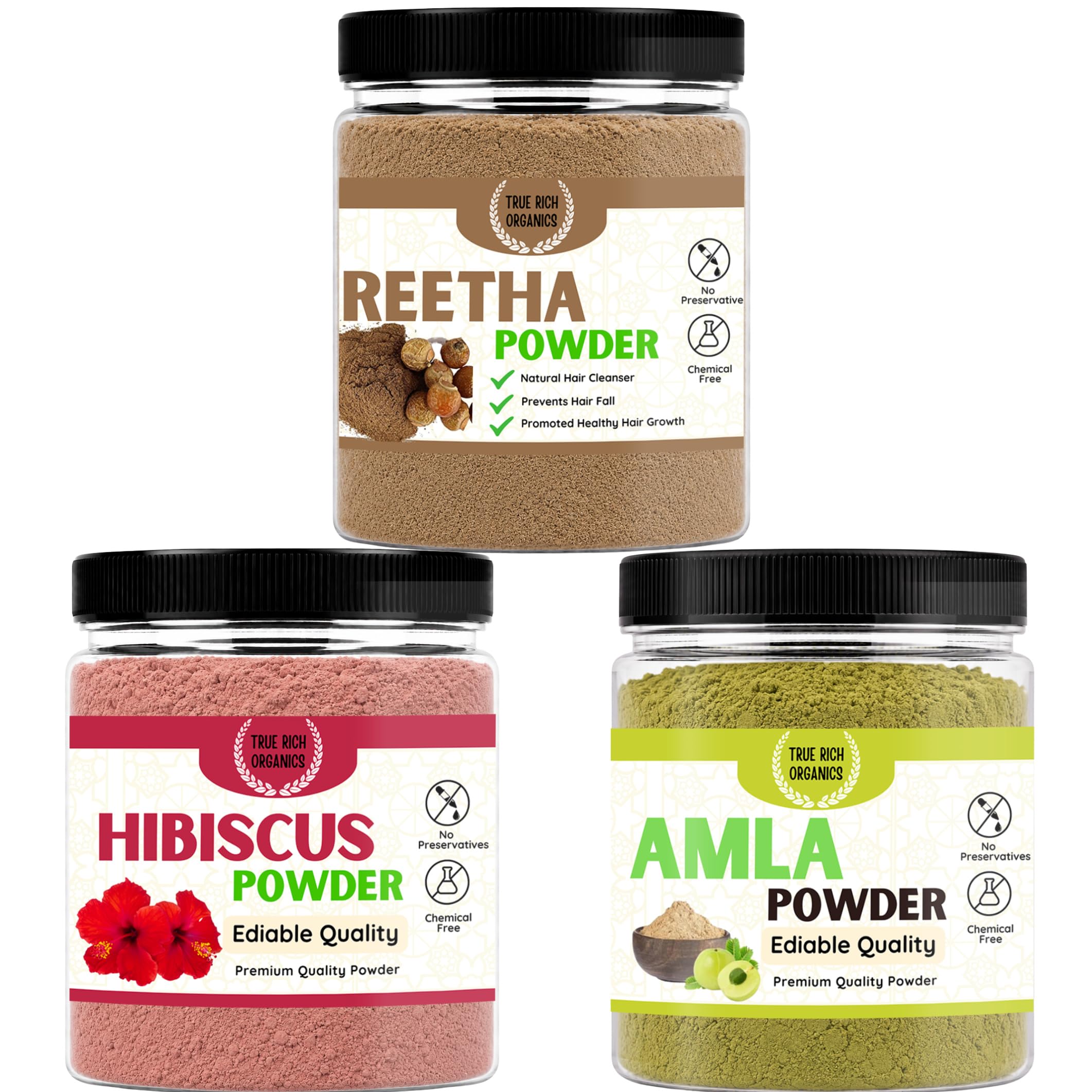 Hibiscus Powder Reetha Amla 300G | Hair Growth Treatment | Ayurvedic Hair Care Combo For Strong Scalp Lustrous Hair | Combo Pack (100G each)-image-14