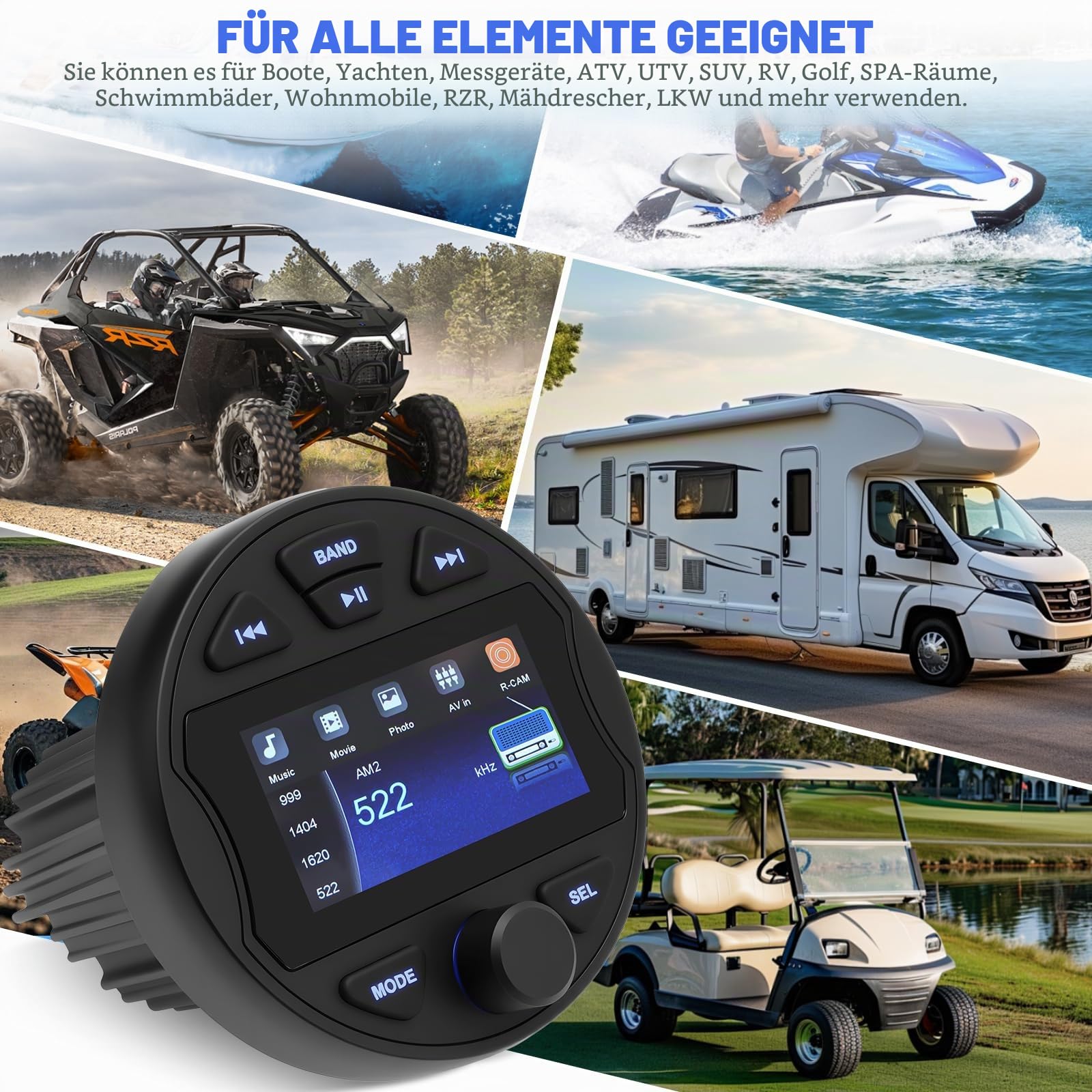 Marine Radio RCA Subwoofer Boot Stereo MP5 Media Player für BT & FM/AM Funktionell, USB IPX6 Wasserdicht für Boote Schiff und Fachgebrauch