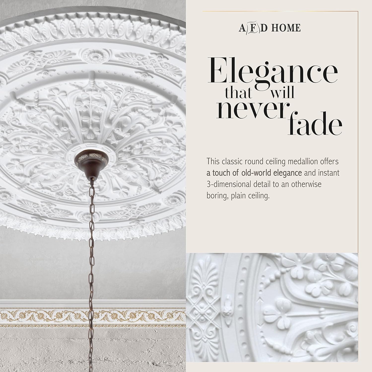 AFD Home Classic White Round Chandelier Ceiling Medallion and Fan Medallion, 37 Inches