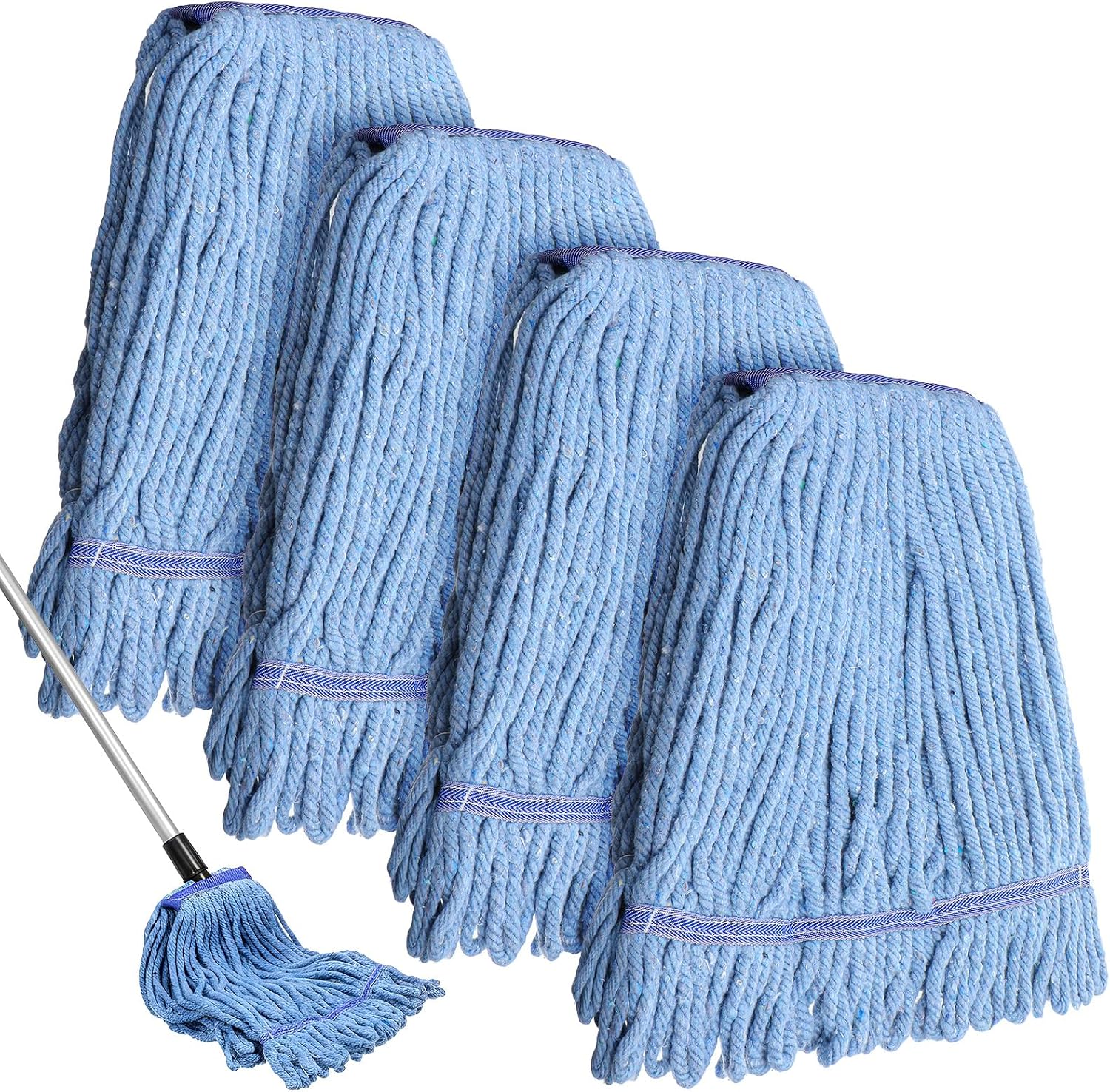 COMNICO 4 Pcs Heavy Duty Commercial Replace Mop Head, Reusable General Cleaning Wet Mop String Refill Head for Industrial Residential Areas Floor Cleaning