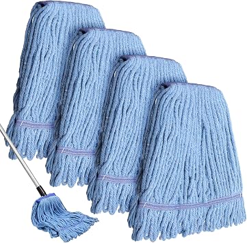 COMNICO 4 Pcs Heavy Duty Commercial Replace Mop Head, Reusable General Cleaning Wet Mop String Refill Head for Industrial Residential Areas Floor Cleaning