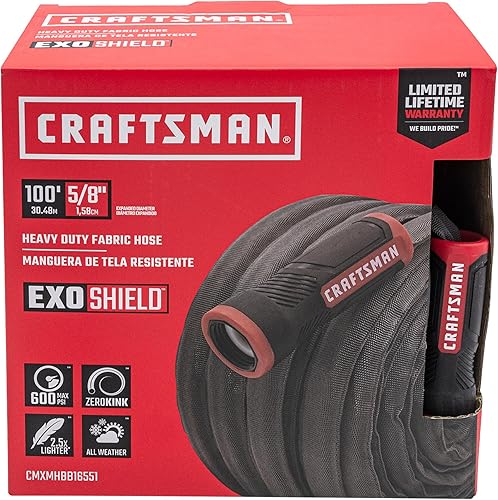 CRAFTSMAN ExoShield Manguera de tela resistente  Manguera de jardín ligera de grado industrial de 100 pies x 58 pulgadas