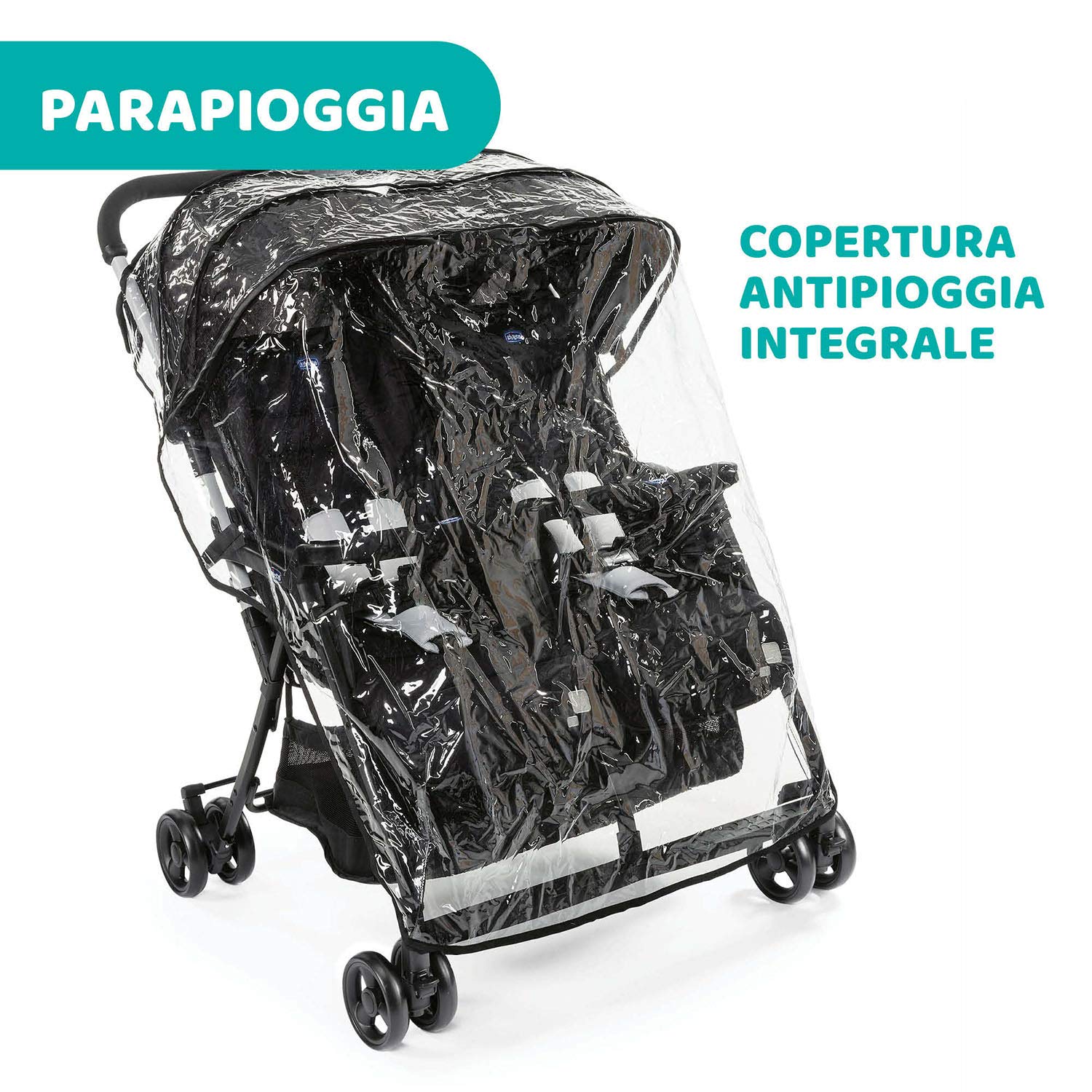 Chicco OHlalà Twin Passeggino Gemellare Doppio Leggero Reclinabile Pieghevole Chiusura Compatta Nero