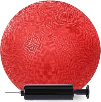 AMOR PRESENT Playground Ball, 8.5inch Inflatable Kickballs with Pump, Red Handball Rubber Dodgeball for Kids Beach Toy Sports Games Yoga Exercises Indoor Outdoor Pool Party