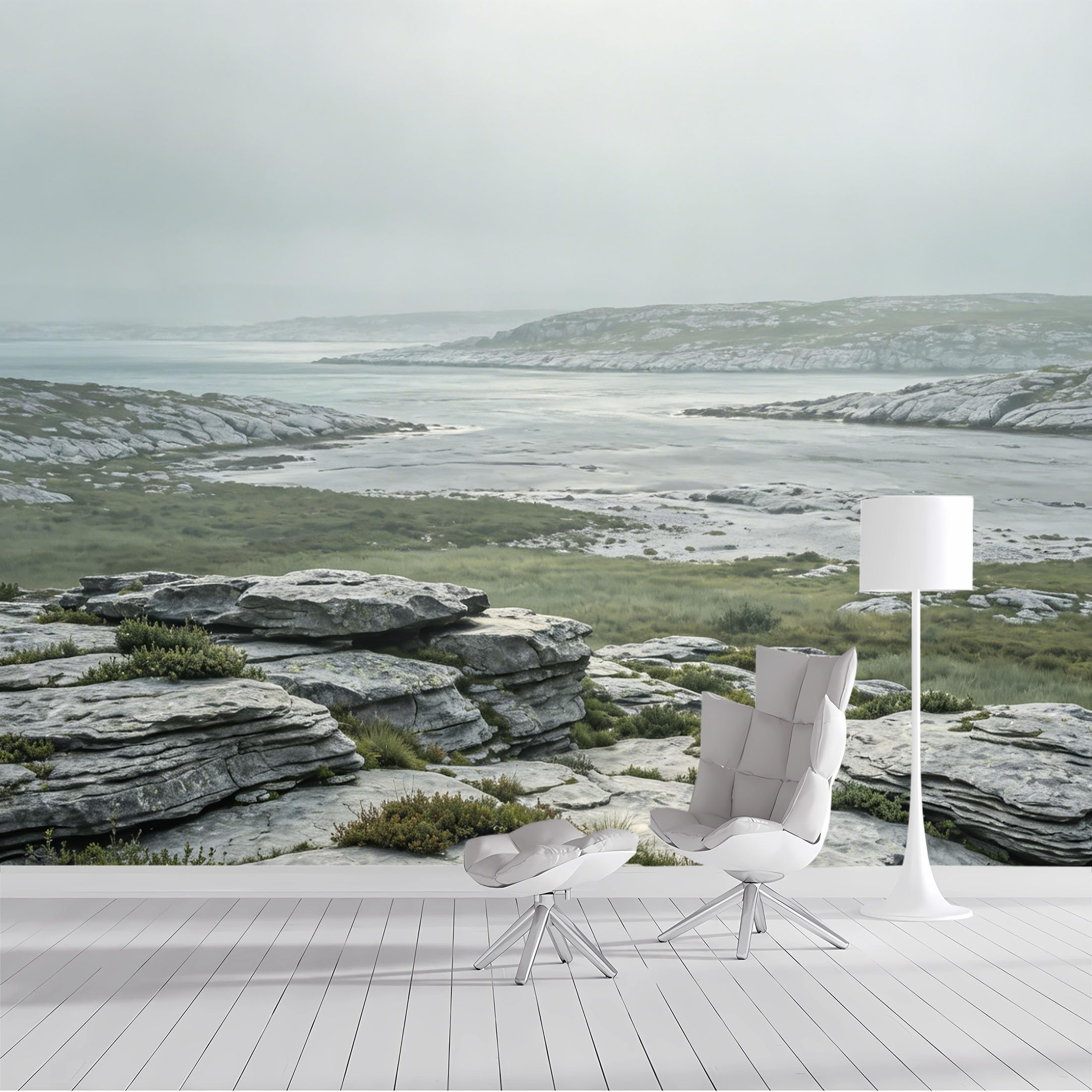 Custom Size Wall Mural Coastal Rocky Shoreline Misty Seascape Landscape SelfAdhesive Wall Fabric Removable Peel and Stick Wallpaper Wall Decor for Living Room Bedroom Bathroom