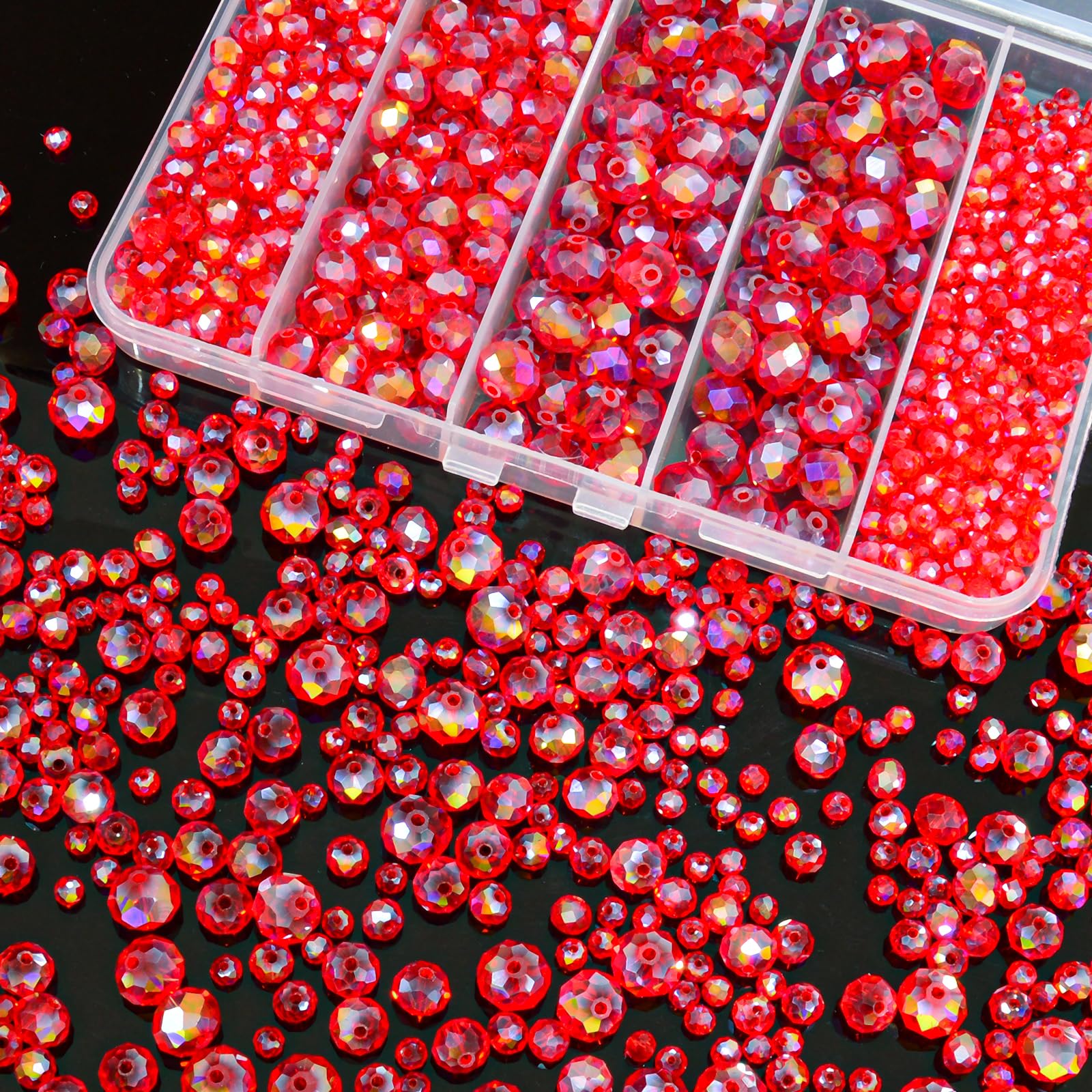Laopottbeads 800Pcs 4/6/8/10mm Crystal Glass Beads for Jewelry Making Beads for Bracelets Necklace Pendants Making Supplies(Red) โ image 1