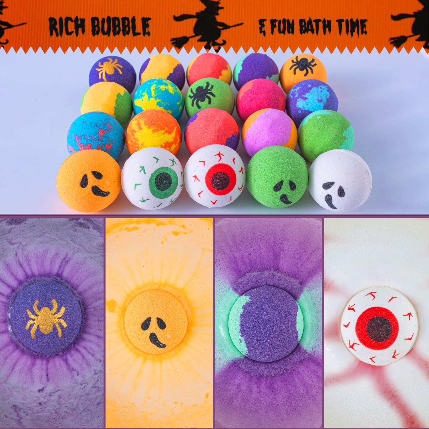 Halloween Bath Bombs for Kids with Surprise Inside 20 Pack Bath Bombs with Fruity Scents, Relaxing Aromas, Ideal Gift for boy Girls