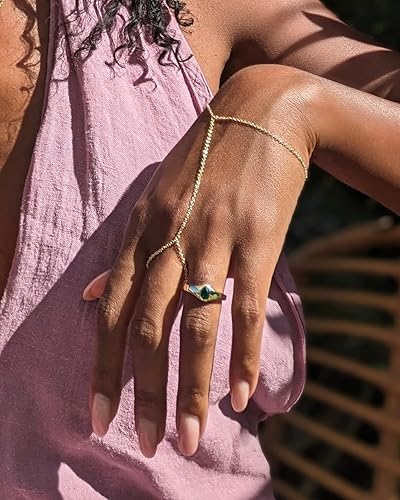 Miniatura 6 de CZ Diamond Ring Bracelet Hand Chain for Women, 6" to 8" adjustable wrist length (Gold, No Diamond)