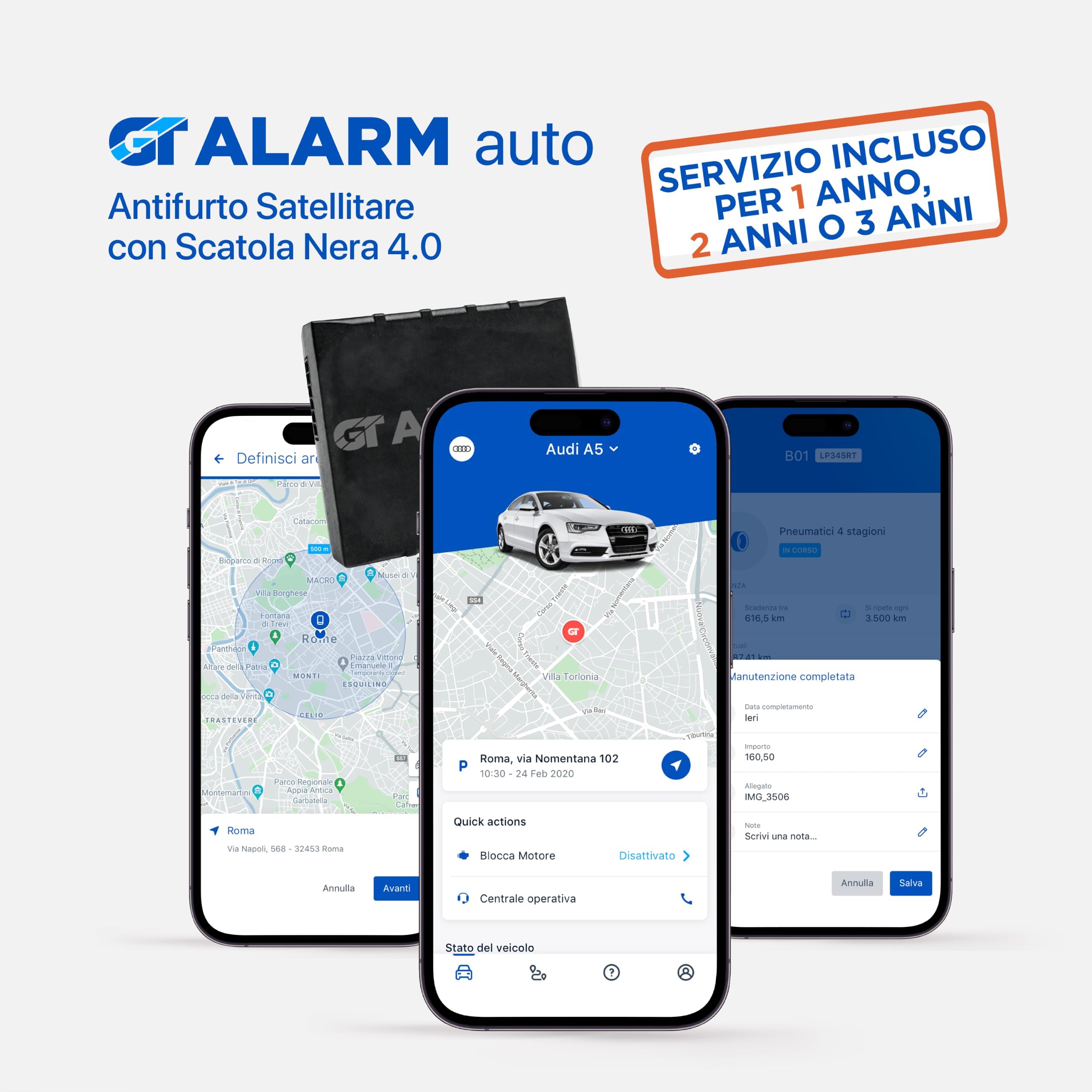 GT ALARM AUTO - Antifurto Satellitare per Auto con Centrale Operativa - 1 ANNO SERVIZIO INCLUSO