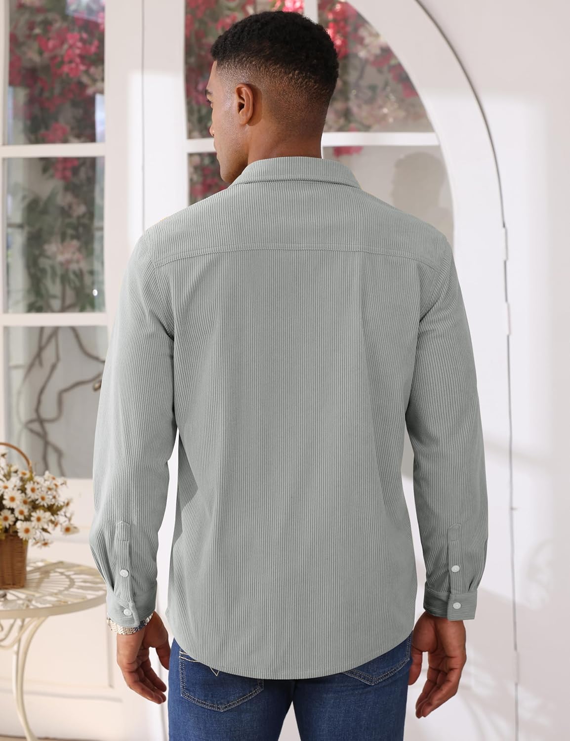 Cotrasen Men's Corduroy Shirt Jacket Button Down Long Sleeve Ribbed Shacket Lightweight Overshirt with Flap Pockets - Image 4