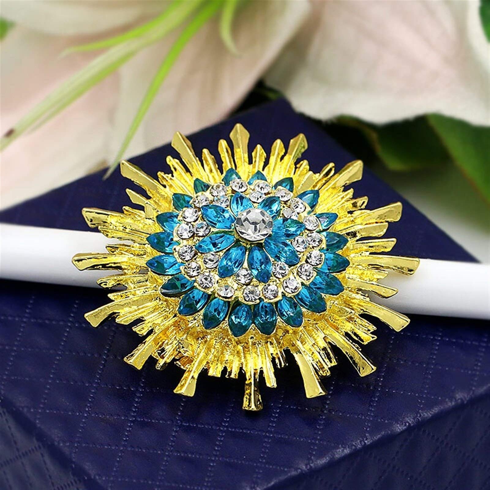 RWRAPS Brosche mit Kristall-Strasssteinen, Sonnenblumen-Broschen für Damen, Kleidungsaccessoires, goldfarben plattiert