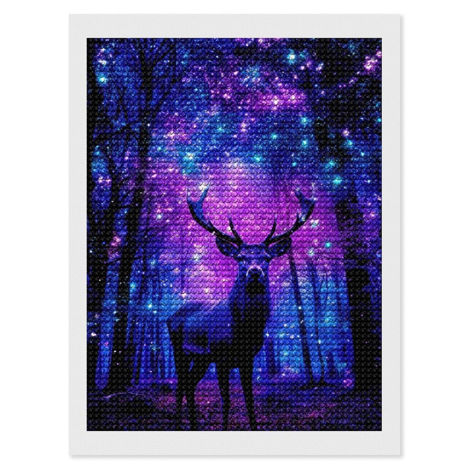 Junmoney Stag in A Starry Forest Diamond Painting Set 12"x16", Neat Printed Canvas, with Tool Kit, Bedroom Decor, Gift Idea, Complete Accessories