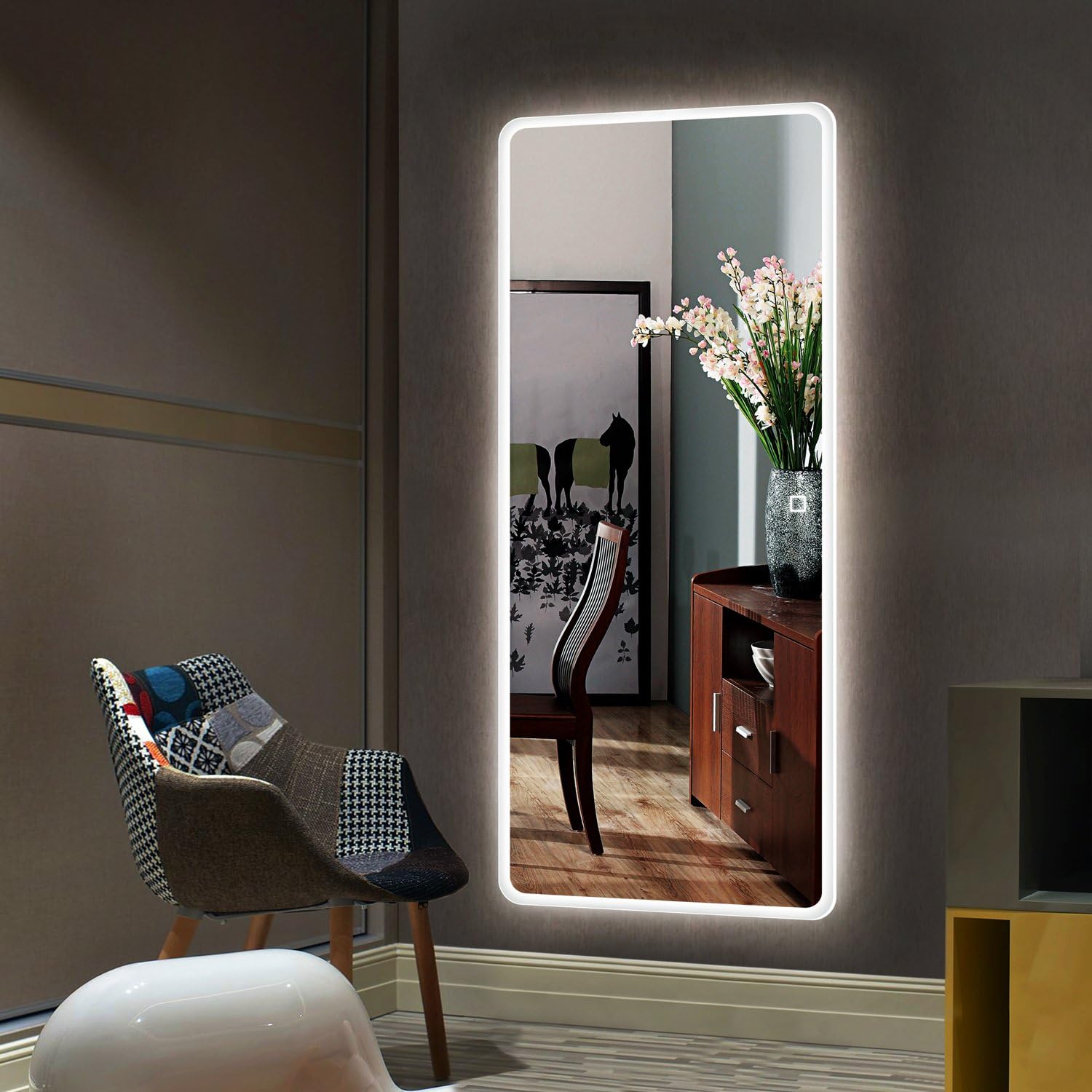 H & A Hans& Alice LED Backlit Mirror Full Length, Lighted Wall Mirror Bedroom Dressing Mirror Hanging Vertical with Touch Screen Commercial Grade 90+ CRI (65''x21.7'')