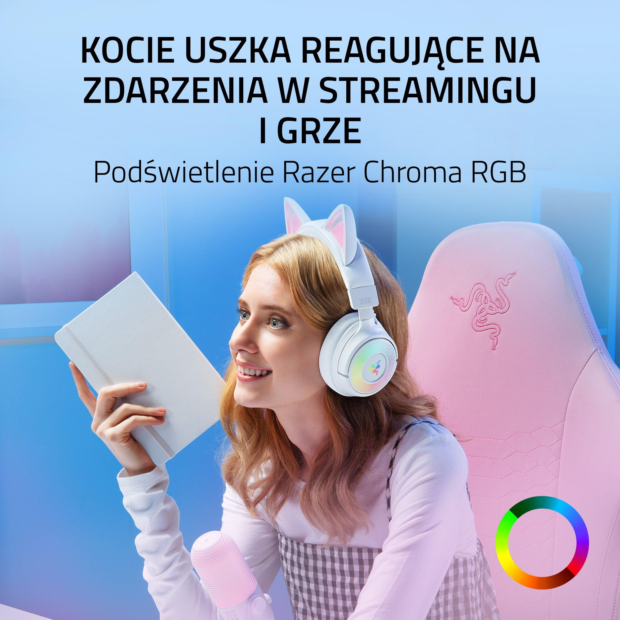 Razer Kraken Kitty V3 Pro – bezprzewodowy zestaw słuchawkowy RGB Kitty do gier – reaktywne uszy kota do streamowania – Triforce 40 mm Przetwornik – Hyperspeed Wireless i Bluetooth | Biały