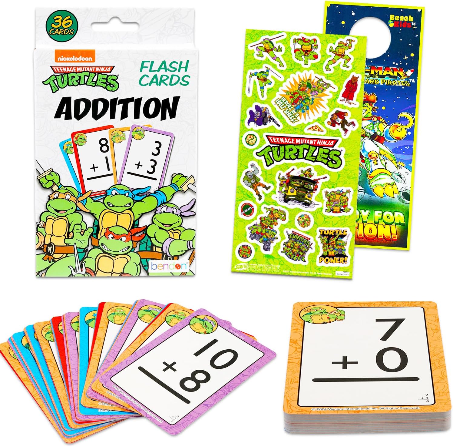 Flash Cards Set Toddler Kids - Bundle with TMNT Math Flashcards Featuring Numbers for Pre-K Boys, Girls Plus Stickers, More | TMNT Learning Toys