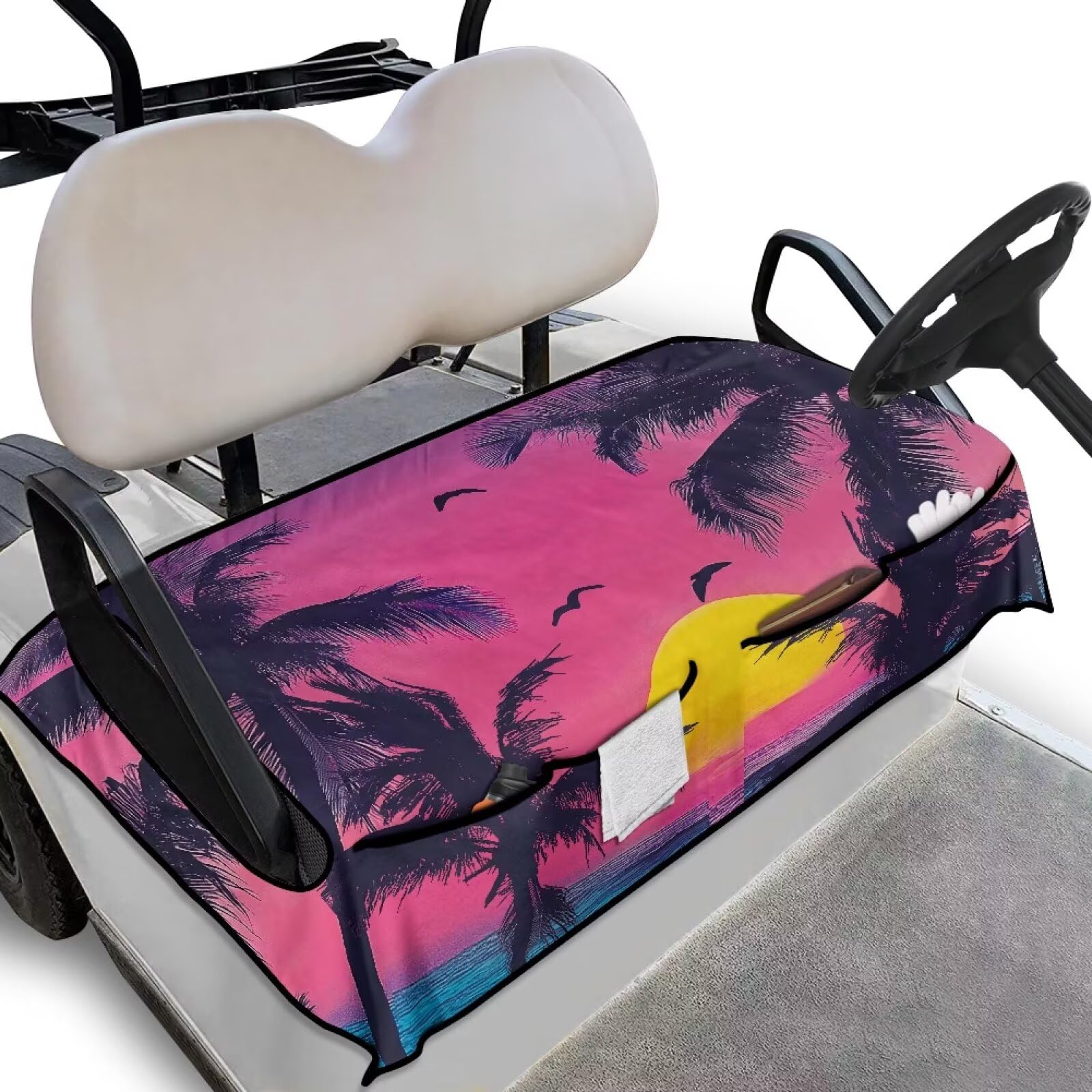 Golf Cart Seat Covers for Club Car Golf Cart Seat Blanket with Convenient Pockets Fits 2 Seat Golf Cart Washable