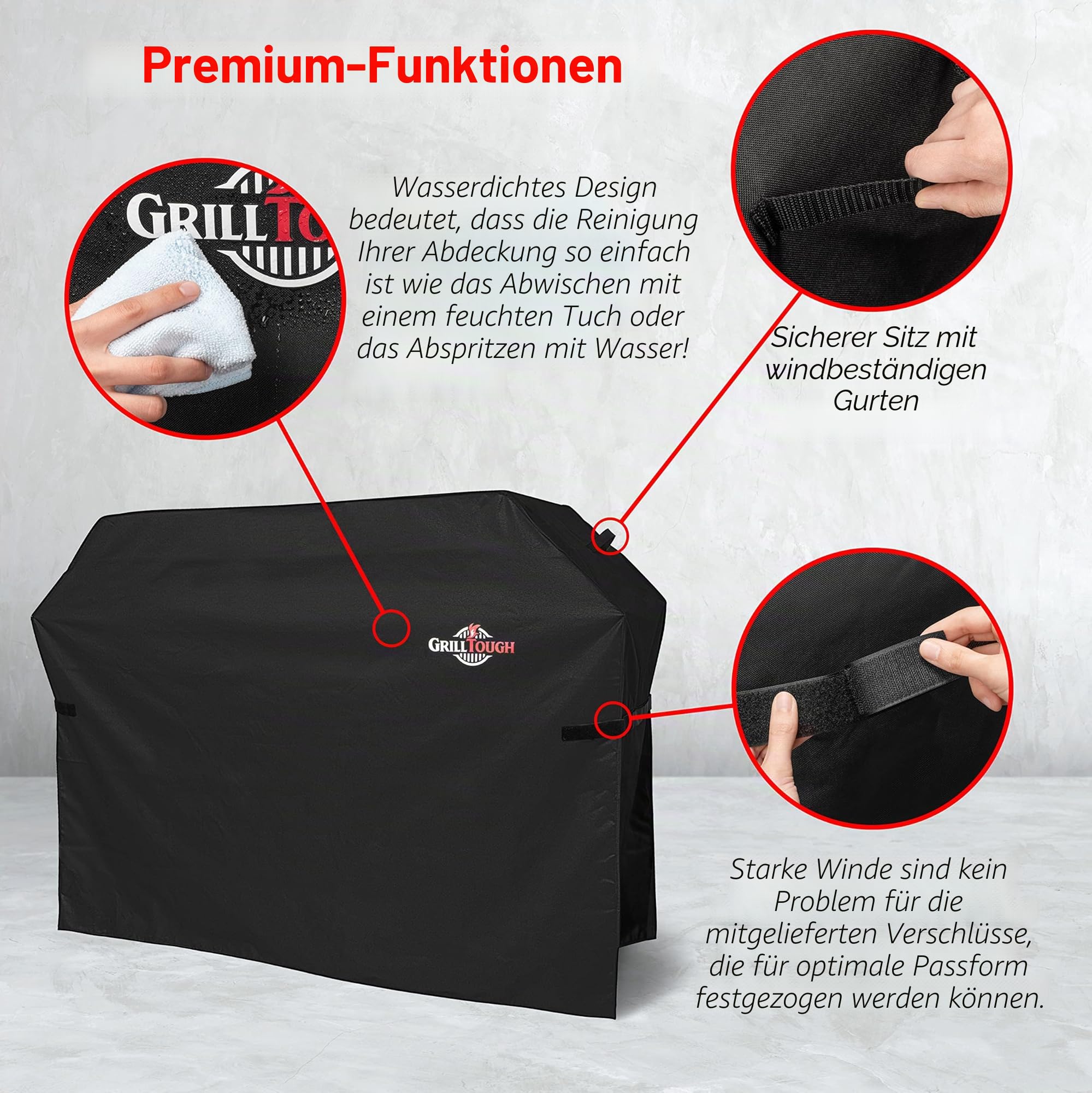 GrillTough Hochleistungs-Grillabdeckung für Außengrills – Wasserdicht, wetterbeständig, UV- und lichtbeständig mit verstellbaren Riemen – Gasgrillabdeckung für Weber, Charbroil (152L x 71W x 112H cm)