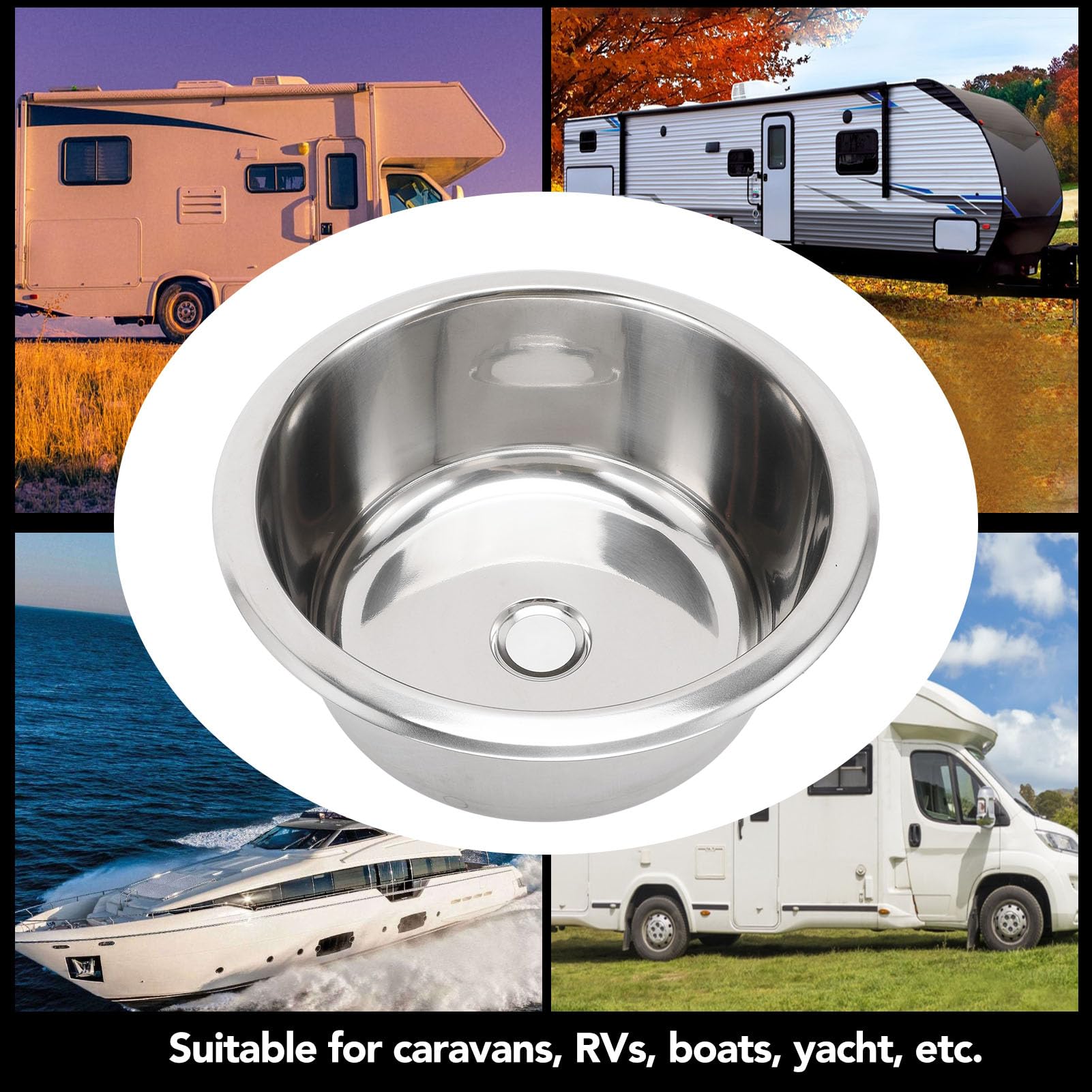 Haofy Enlace Redondo de Vehículos Recreativos de Acero Inoxidable con Drenaje para Vagones en Bote con Vehículos de Campamento, Campos de Cocina Resistentes a la Cuerda Adecuados para Autocaravanas