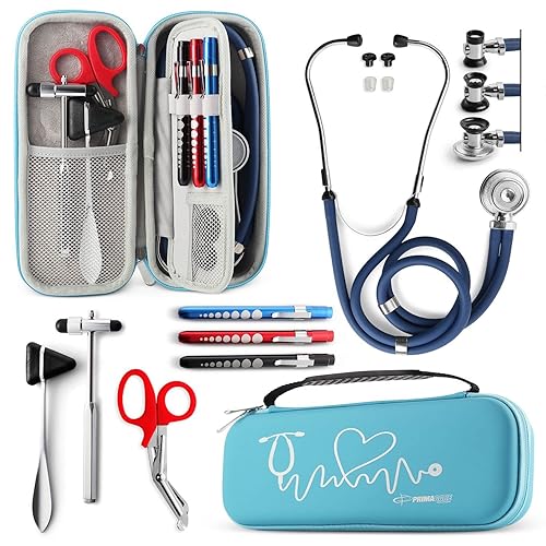 Primacare KB-9397-BL Estuche para estetoscopio, suministros incluidos, azul con múltiples compartimentos, bolsa portátil y ligera para botiquín de