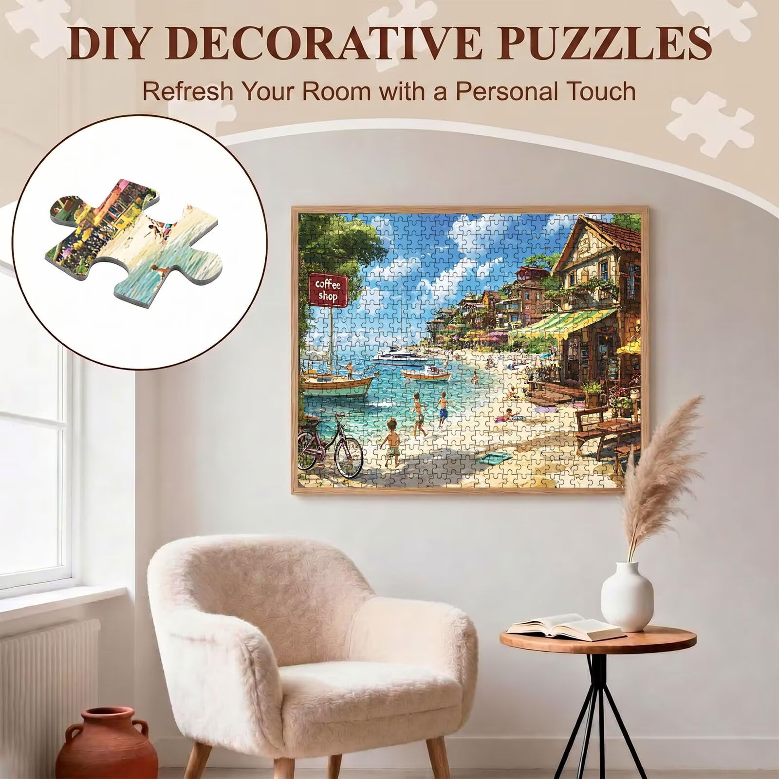 spiaggia piccola città Puzzle 1500 Pezzi per Adulti, Puzzle in Legno - Collezione Classica con Poster Incluso - Sfida di Concentrazione e Passatempo Antistress, Gioco per Famiglia, 87 x 57 cm f0-264
