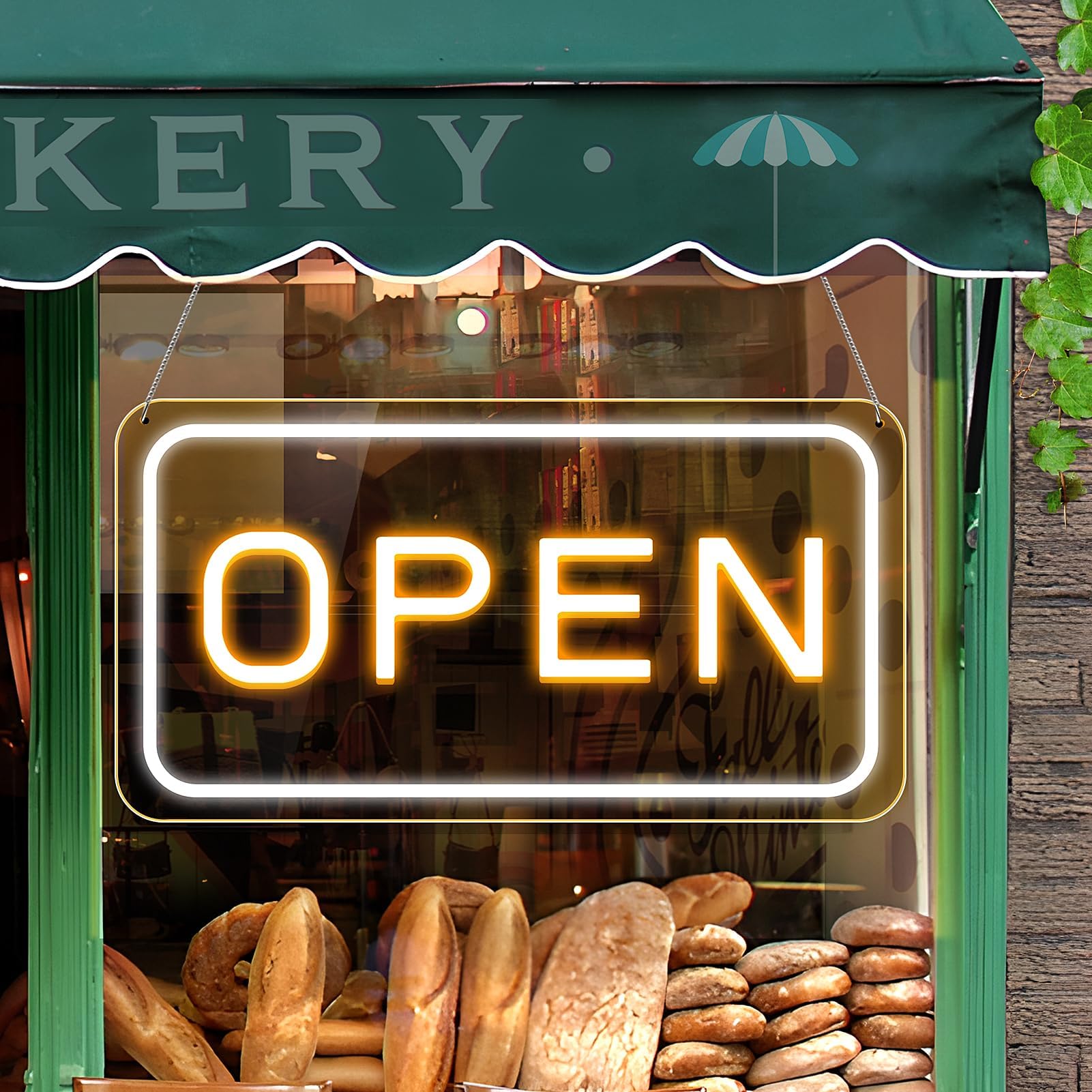 LightingWill LED Neon Open Sign, 23"x 12" Open Signs for Business with 12V On/Off Switch, Light Up Signs for Window, Coffee Shops, Stores, Restaurants Bars Hotel, Yellow/White, Horizontal