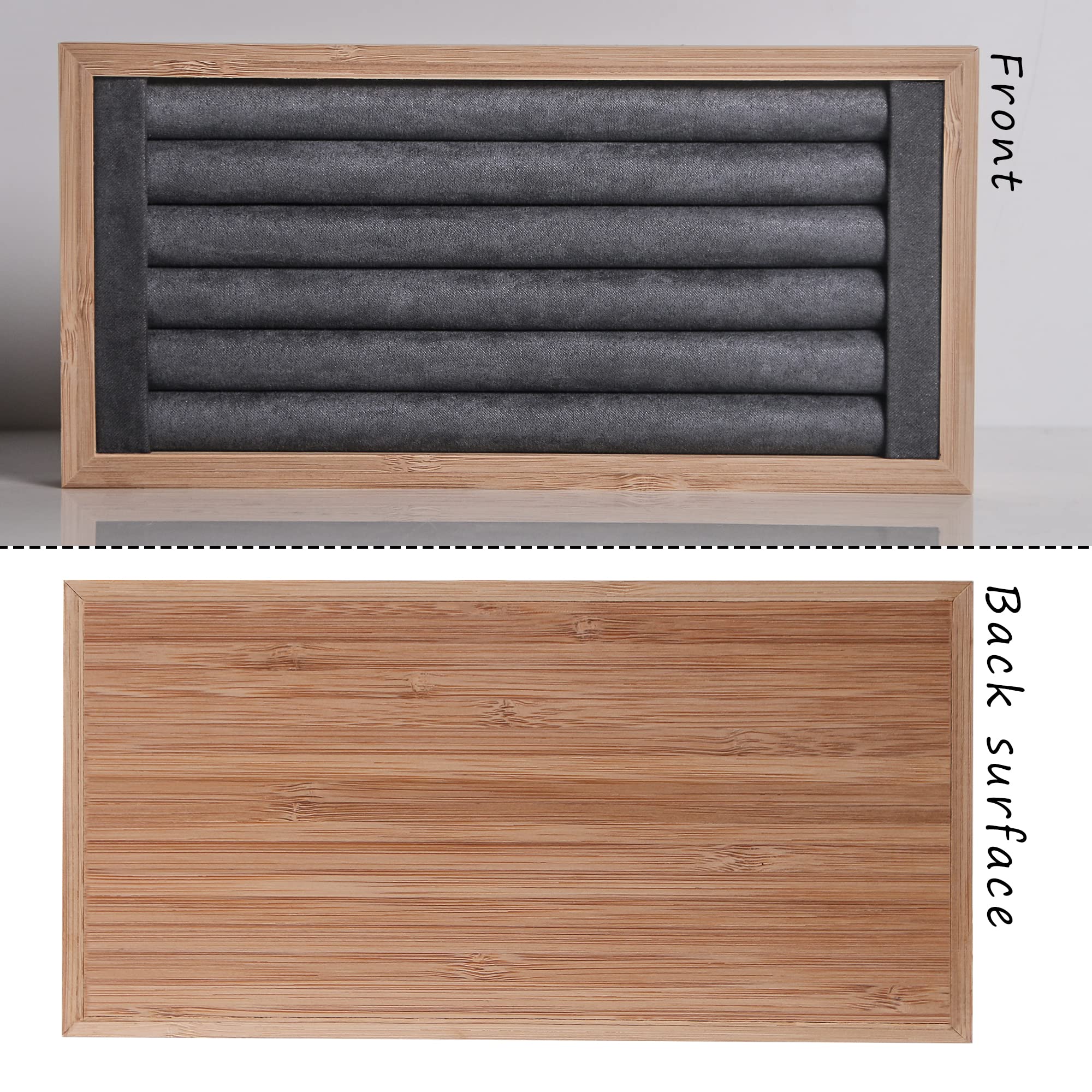 Justsoso Bamboo Ring Display Tray For Selling, Ring Holder Stand For Show,Earring Stud Ring Jewelry Organizer for Home Bedroom Drawer (Gray Velvet)