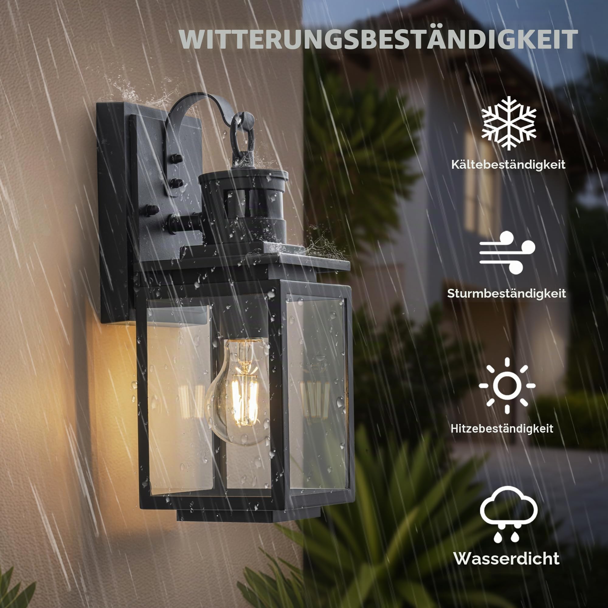 FTL Außenwandleuchte mit Bewegungsmelder, 3 Beleuchtungsmodi Laterne Lampe mit Bewegungsmelder Aussen, Kompatibel mit E27-Sockel, Wasserdichtes Aussenlampe Wand für Terrasse, Haus, Mattschwarz