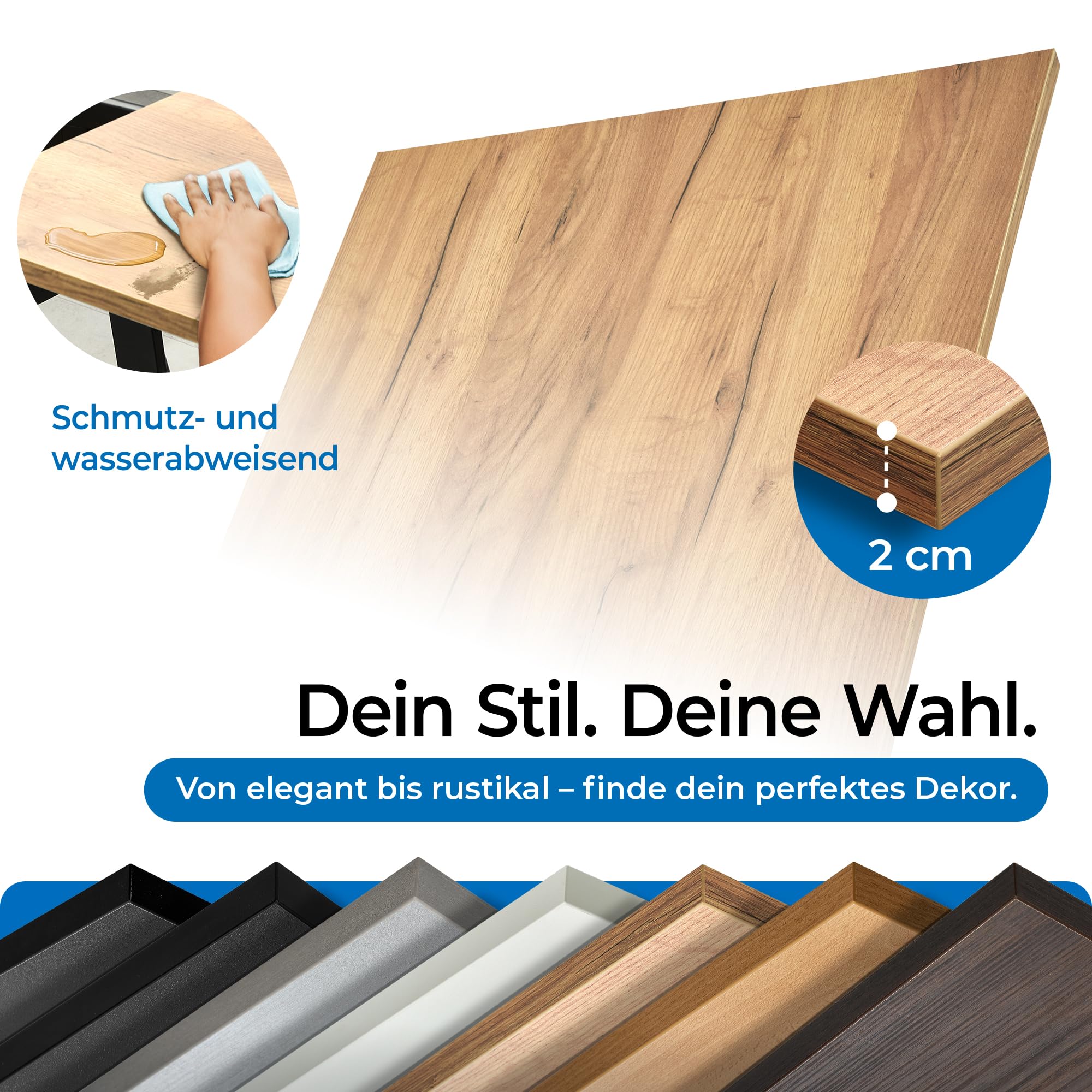 Tischplatte 140x80 | Arbeitsplatte, Küchenplatte, Schreibtischplatte aus Holz | Dekorplatte in Holz-Optik oder Unidekor für Tischbau | Esstischplatte, Küchenarbeitsplatte, Bürotisch & mehr