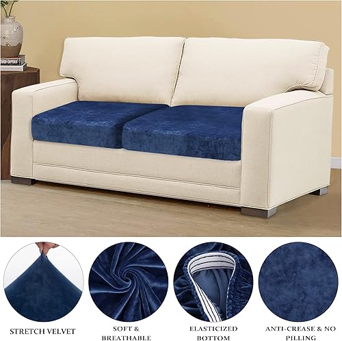 Miniatura 3 de TIANSHU Funda de cojín elástica de terciopelo para sofá, funda de cojín de sofá para sofá de 2 plazas, fundas de cojín de terciopelo para silla (2