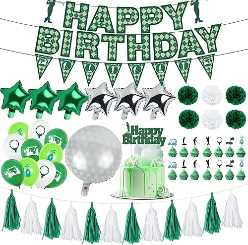 Decoraciones de cumpleaños de 56 años, incluye pancarta de feliz cumpleaños, globos de papel de aluminio de estrella de golf, globos de látex,