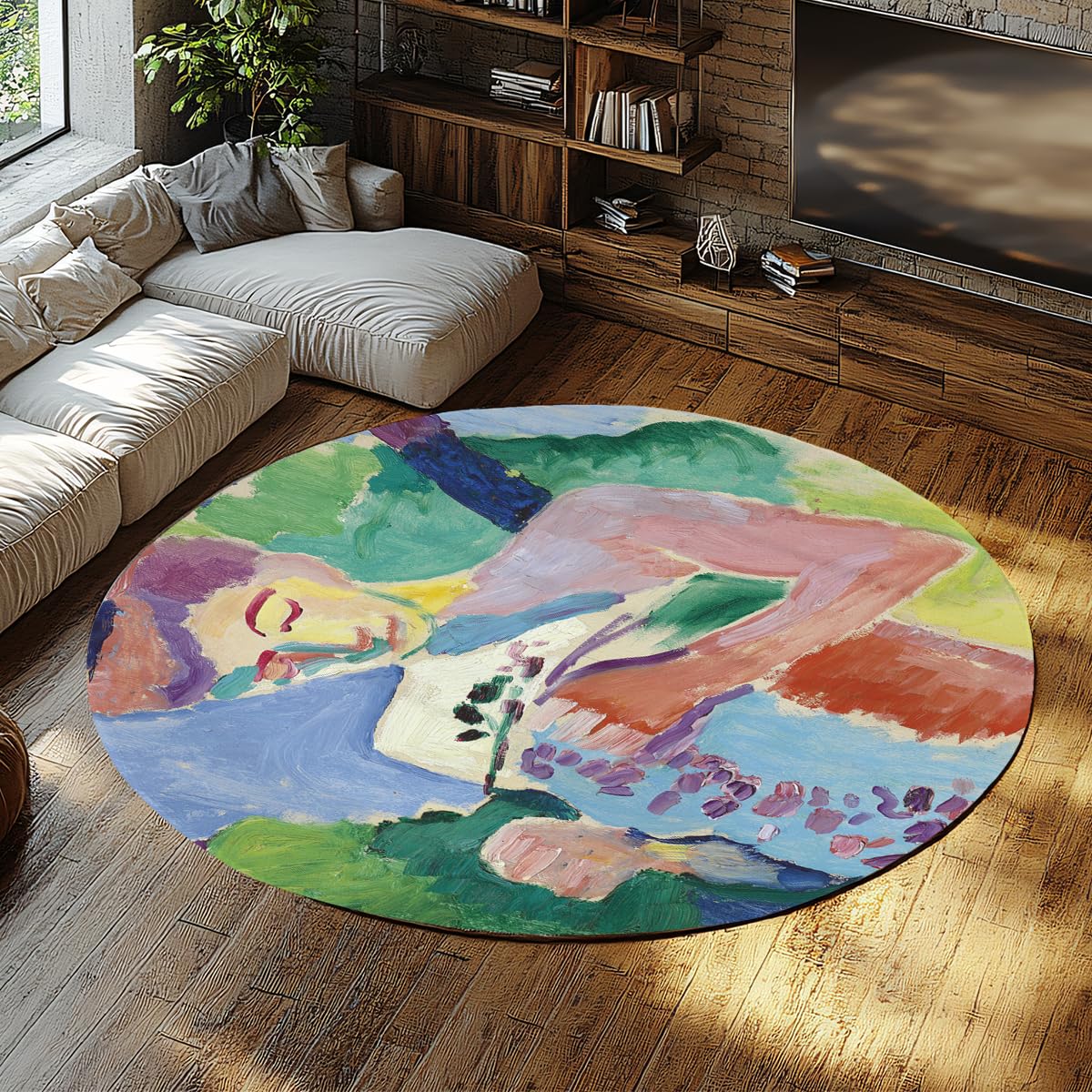 Tapis de sol de salle de bain rond de 80cm lavable portrait en couleur
